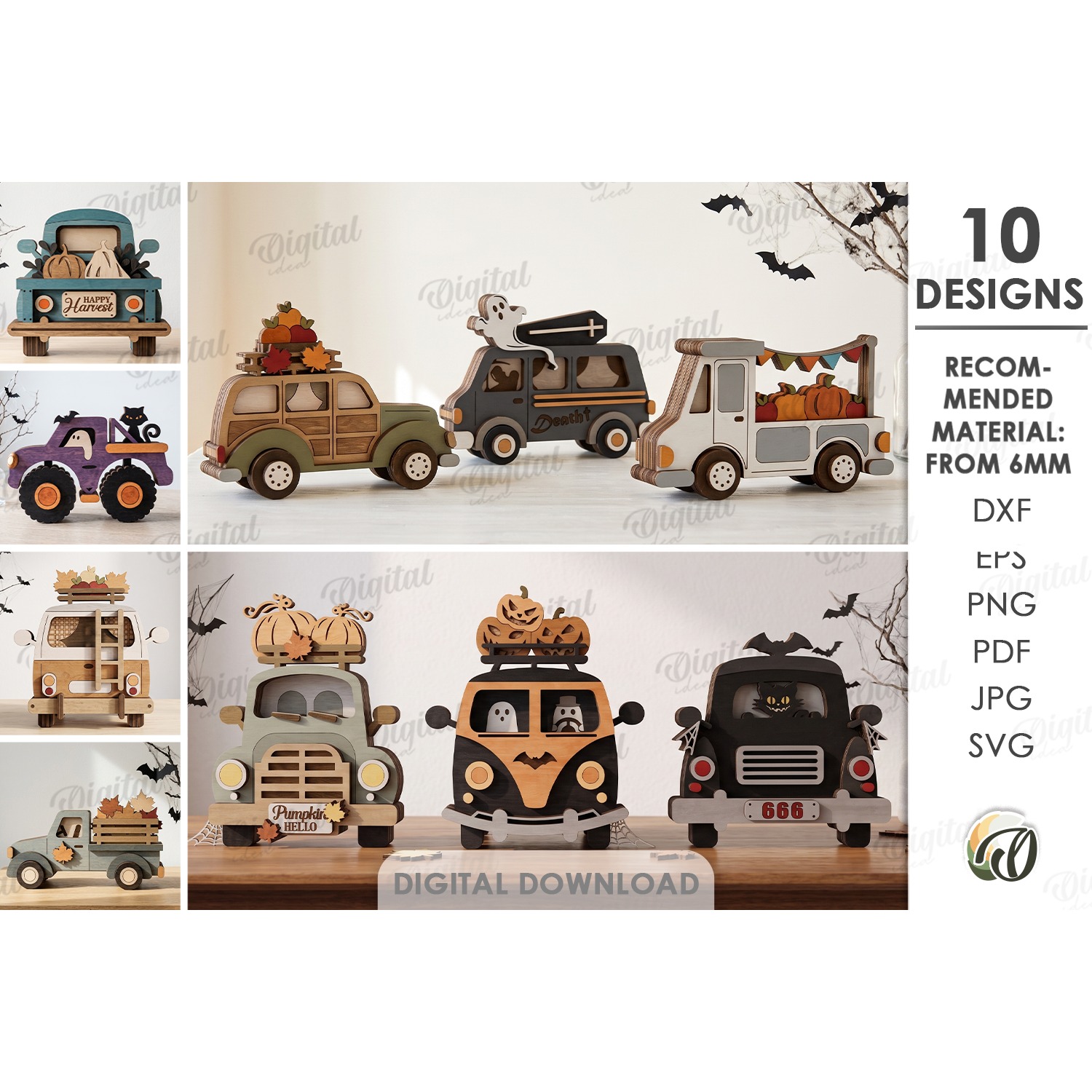 Fall Layered Cars Bundle Laser Cut. Standing Decor SVG