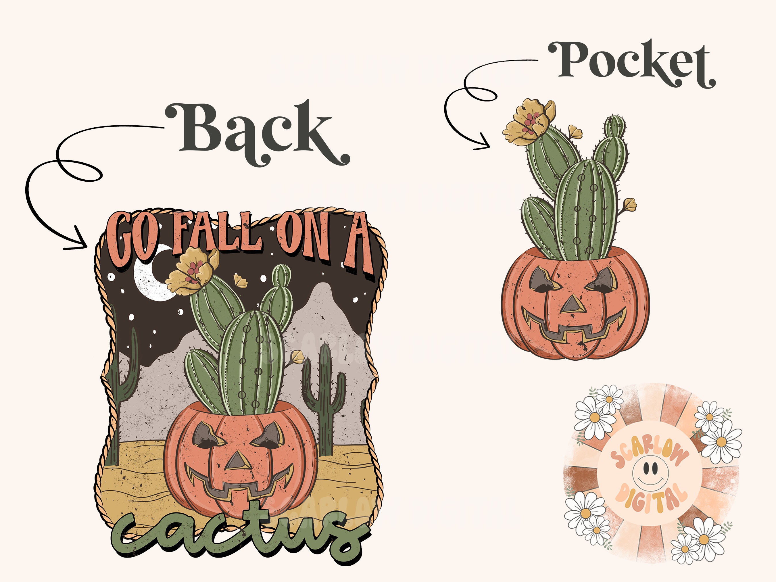Fall on a Cactus Pocket and Back PNG Bundle-Pumpkin Sublimation Digital Design Download-front & back png, adult humor png, halloween png