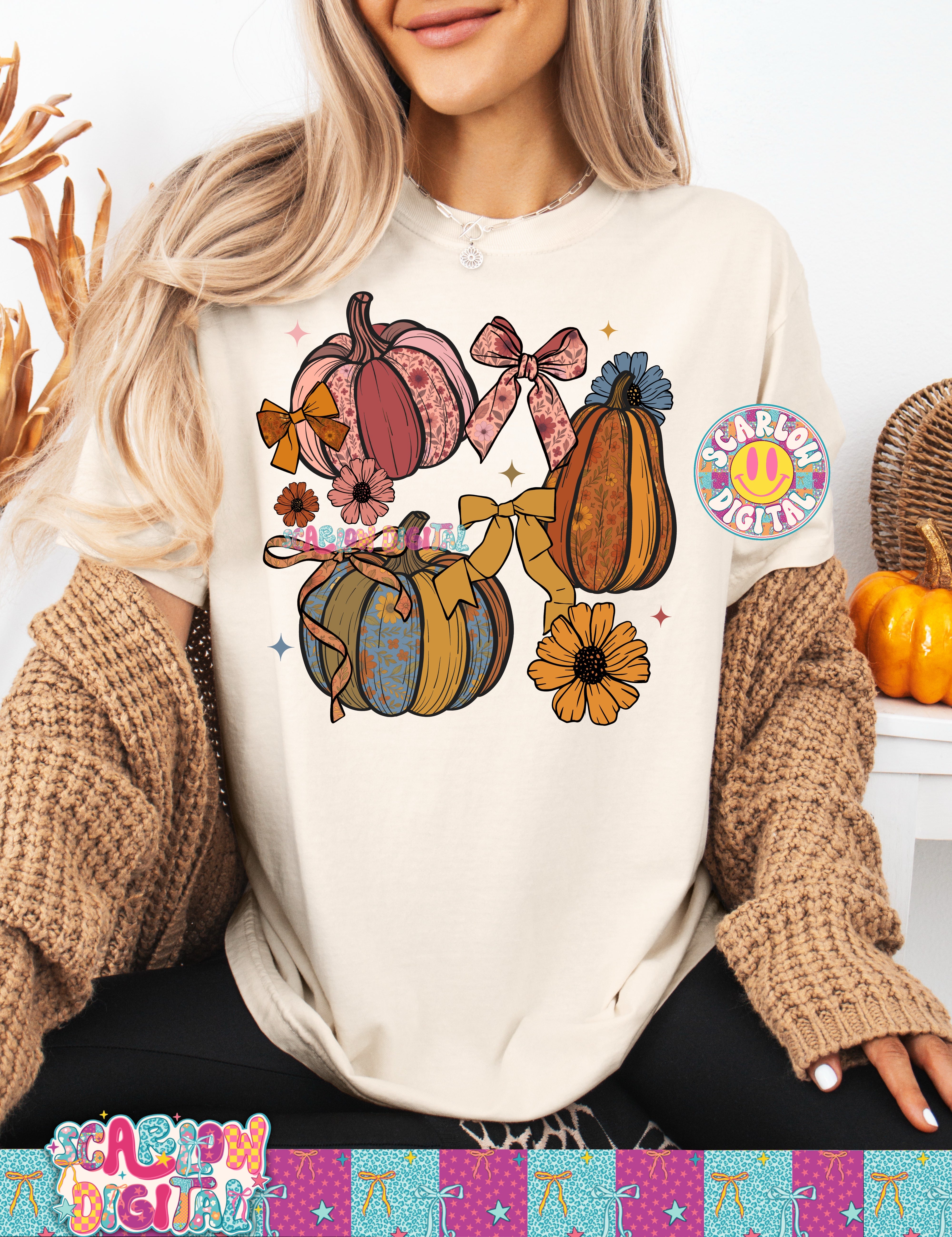 Fall Pumpkins and Flowers PNG Digital Design 2