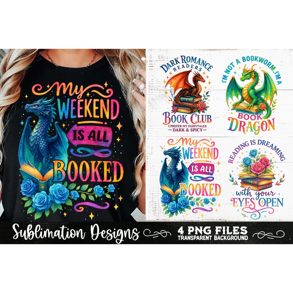 Fantasy Book Lovers Designs PNG Sublimation Dragons