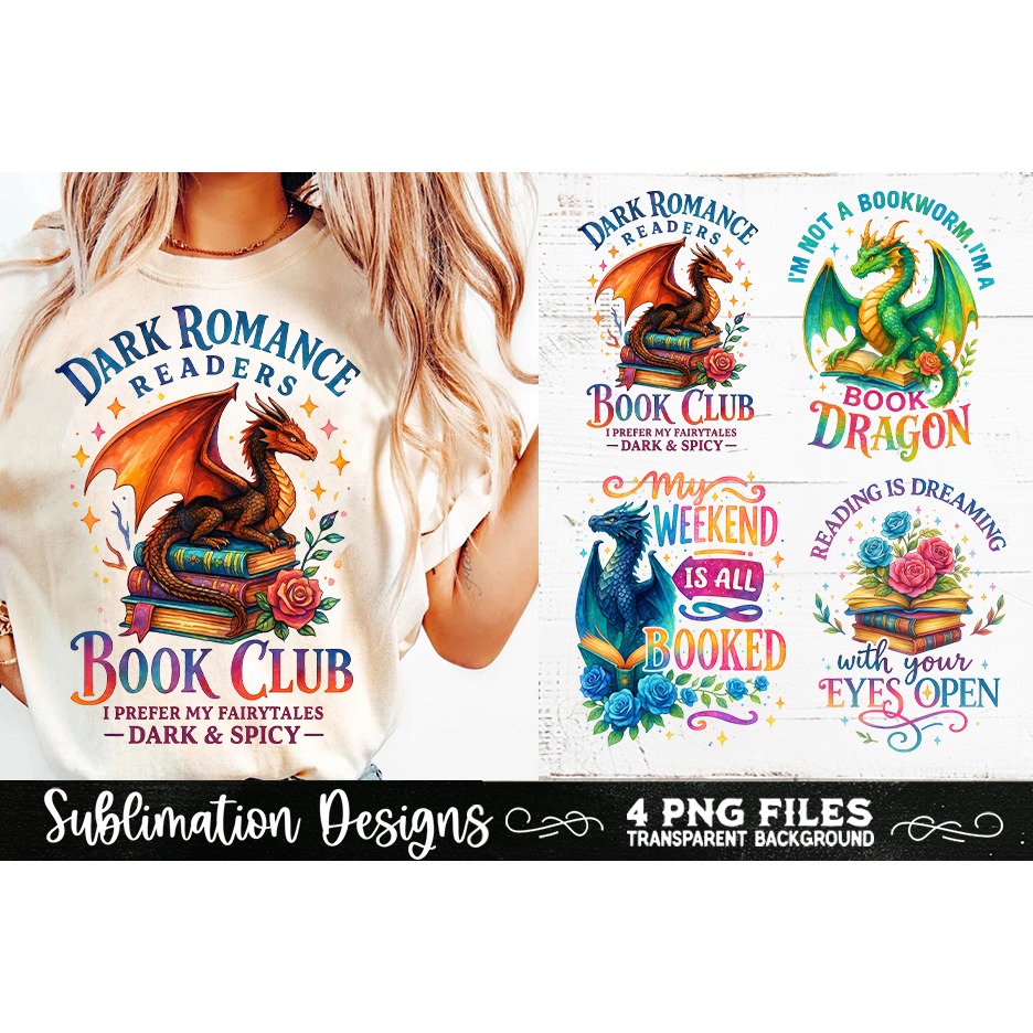 Fantasy Book Lovers Designs PNG Sublimation Dragons 2