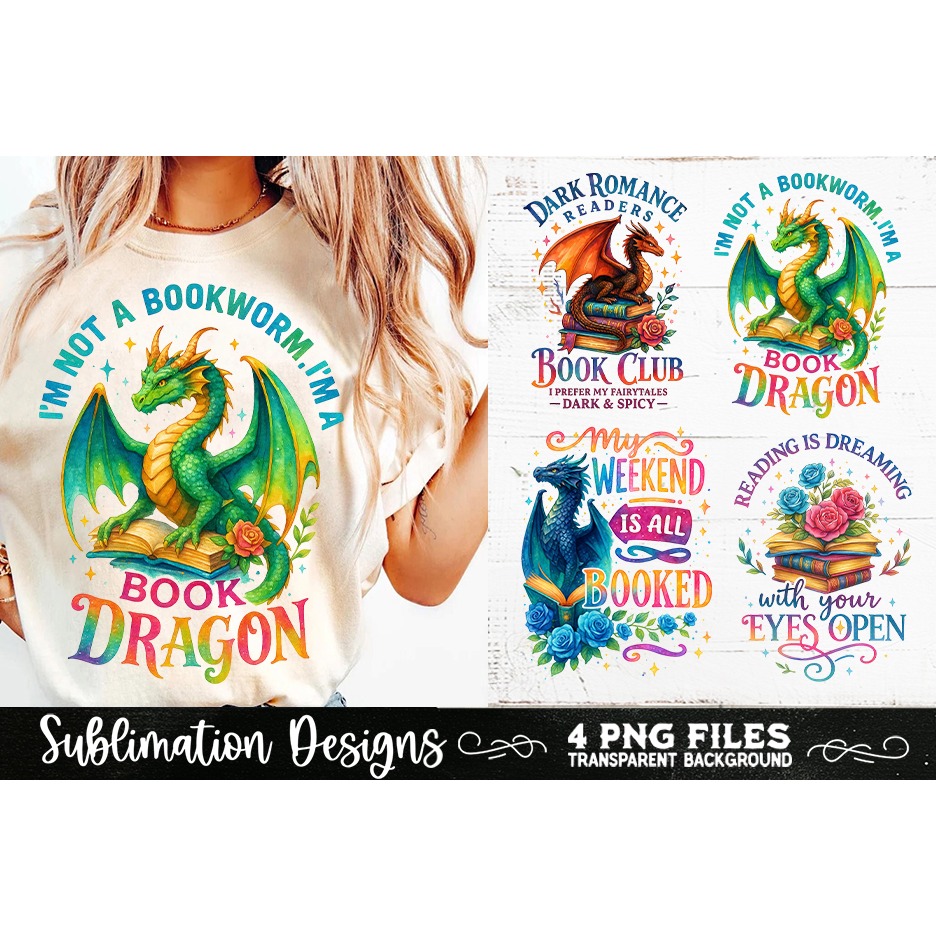 Fantasy Book Lovers Designs PNG Sublimation Dragons 3