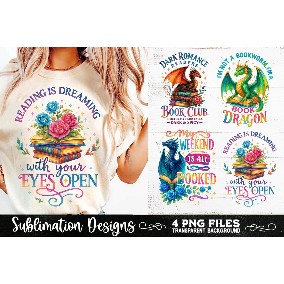 Fantasy Book Lovers Designs PNG Sublimation Dragons 4