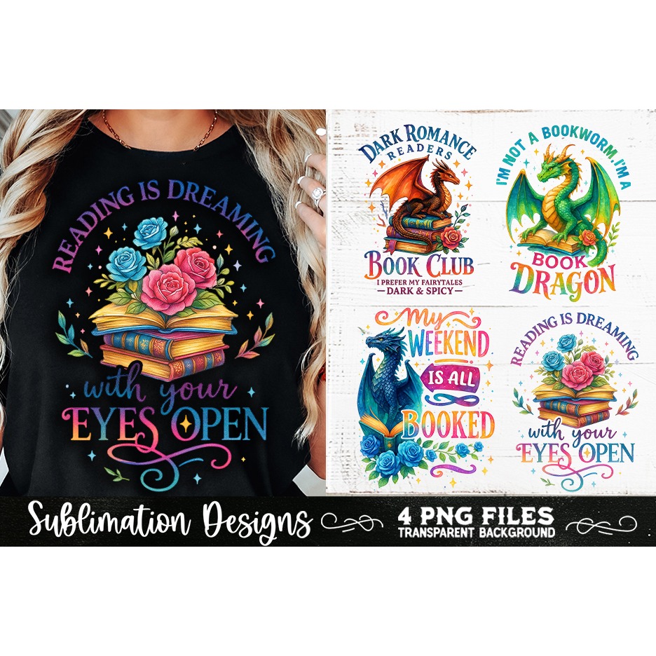 Fantasy Book Lovers Designs PNG Sublimation Dragons 5