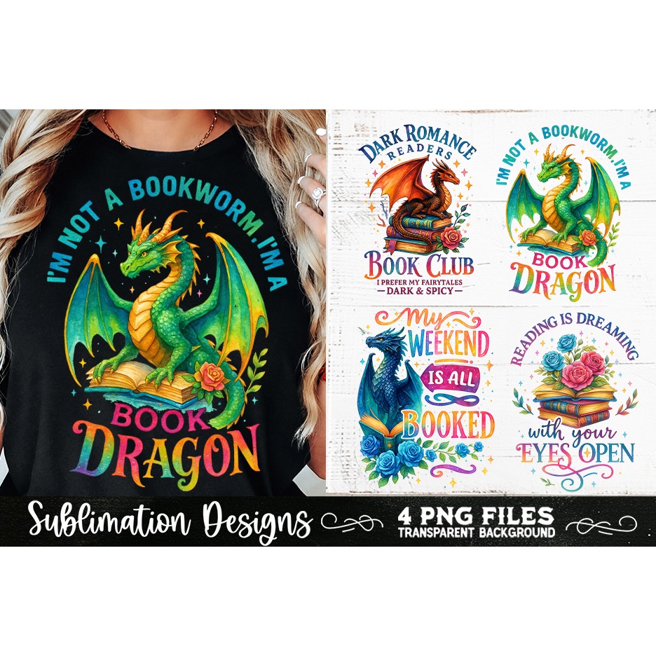 Fantasy Book Lovers Designs PNG Sublimation Dragons 6