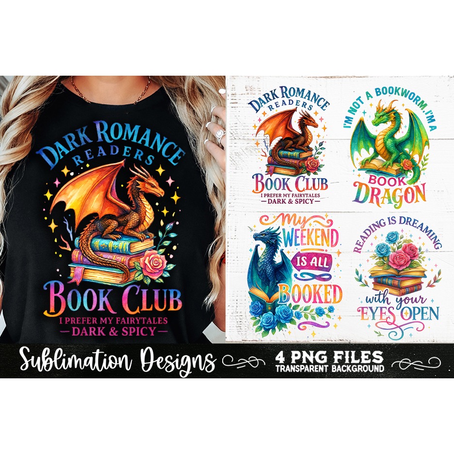 Fantasy Book Lovers Designs PNG Sublimation Dragons 7