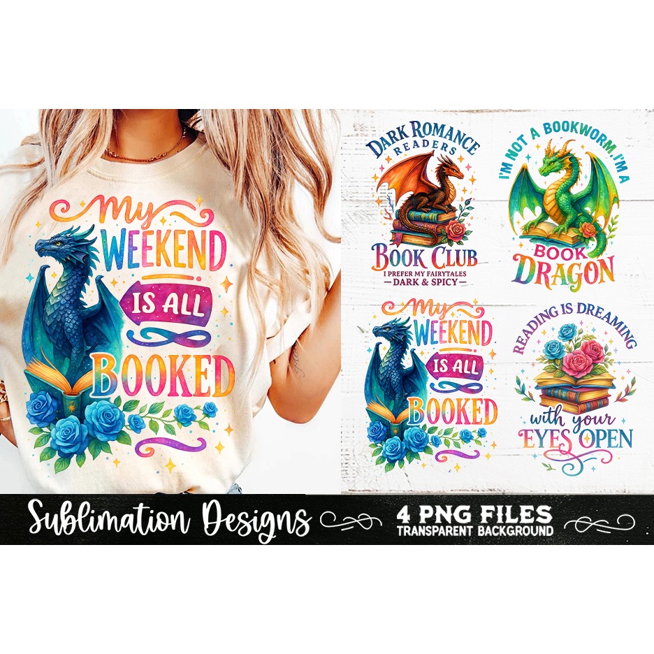 Fantasy Book Lovers Designs PNG Sublimation Dragons 8