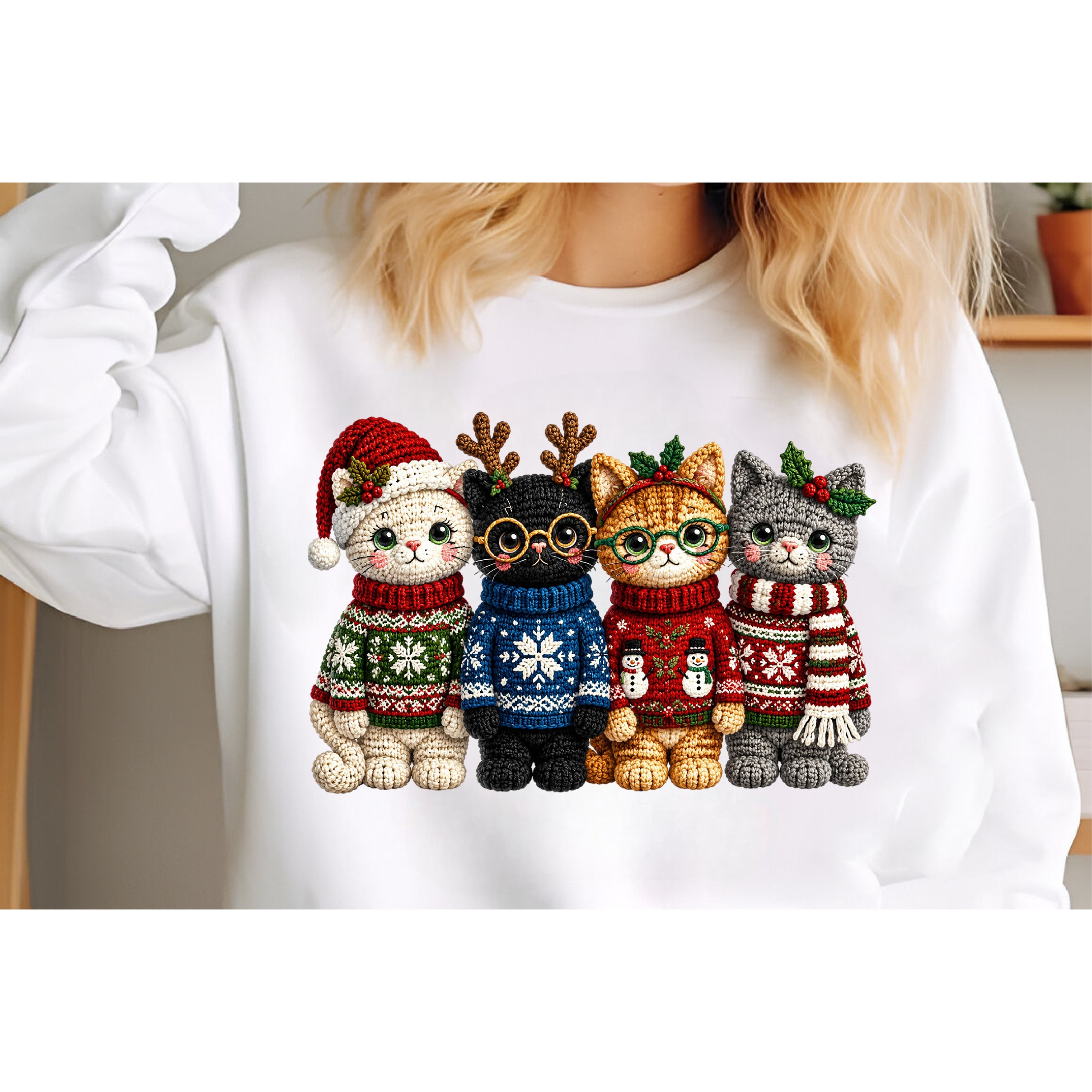 Faux Yarn Christmas Cats Png 2