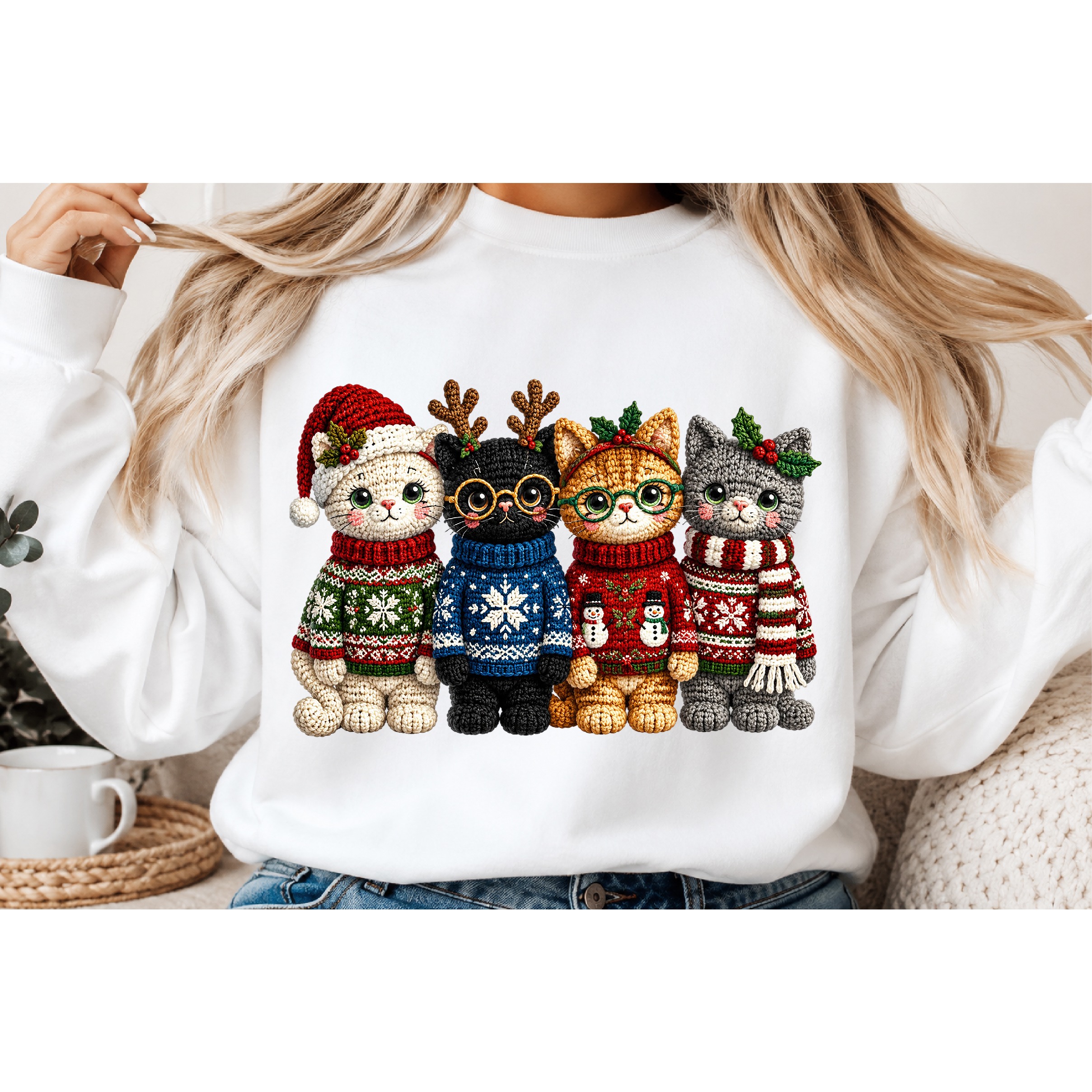 Faux Yarn Christmas Cats Png 3
