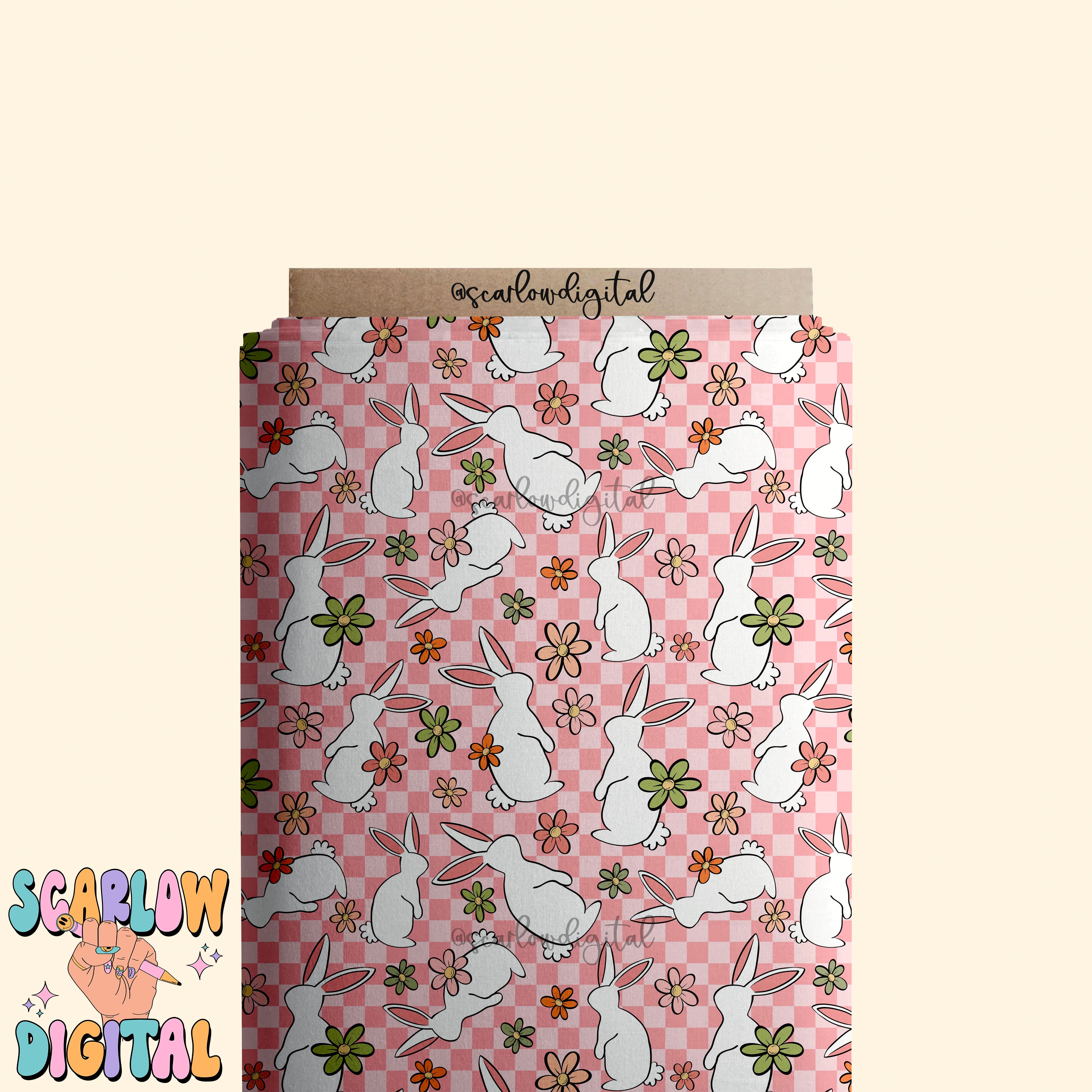 Floral Easter Bunny Seamless Pattern-Easter Sublimation Digital Design Download-checkered easter seamless pattern, girly easter seamless 4