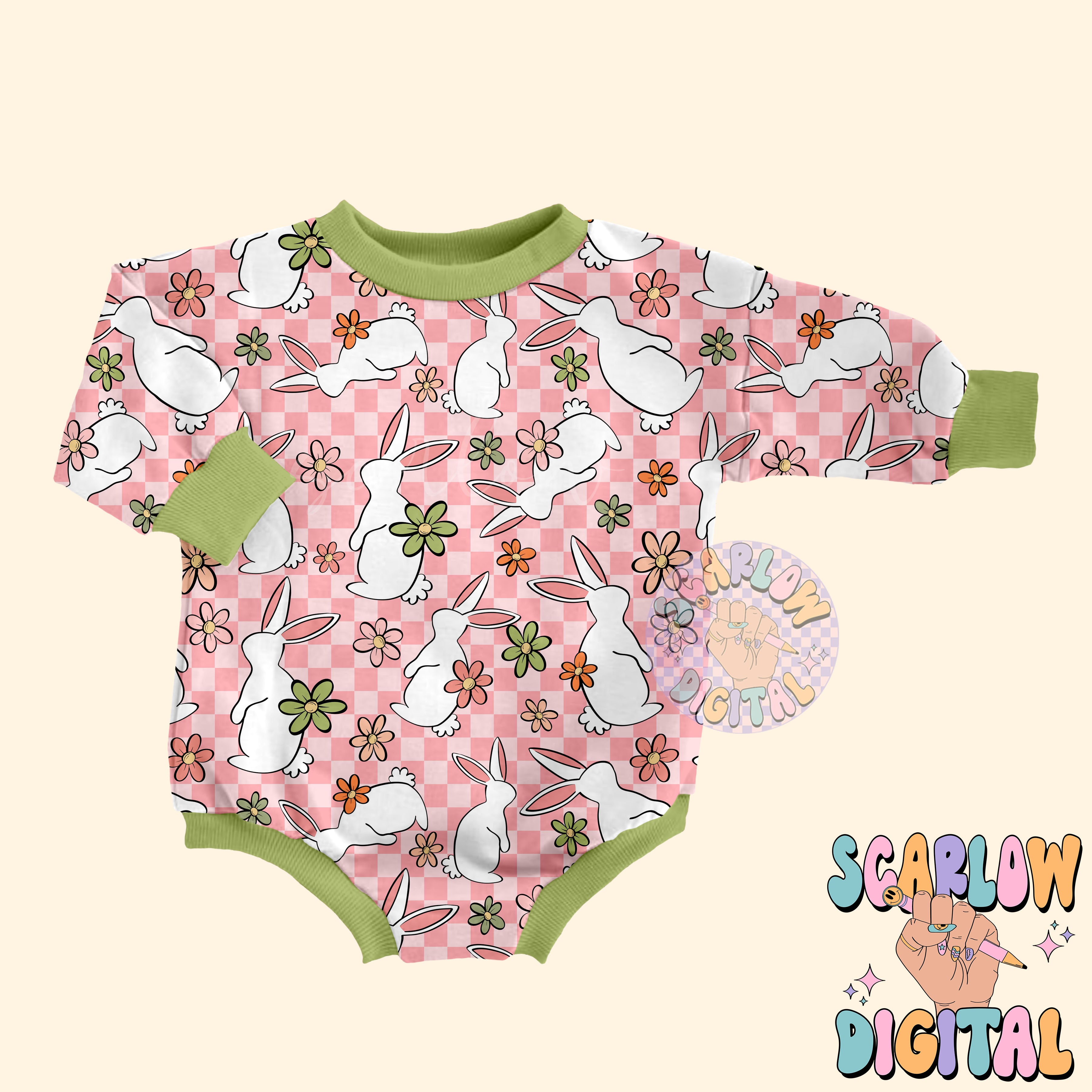 Floral Easter Bunny Seamless Pattern-Easter Sublimation Digital Design Download-checkered easter seamless pattern, girly easter seamless 5