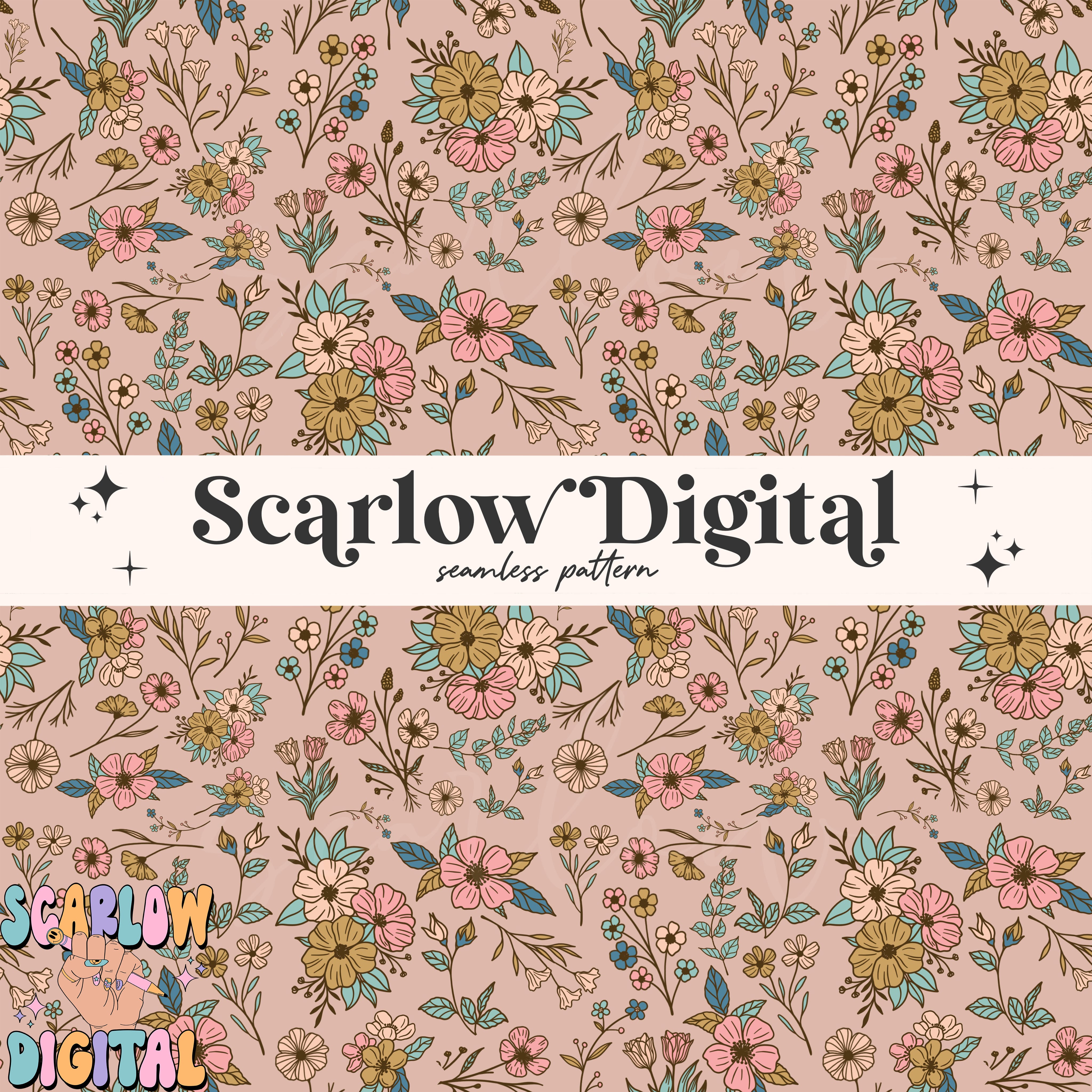 Floral Seamless Pattern Digital Design Download, vintage seamless pattern, easter seamless pattern, spring seamless, flower digital paper 2