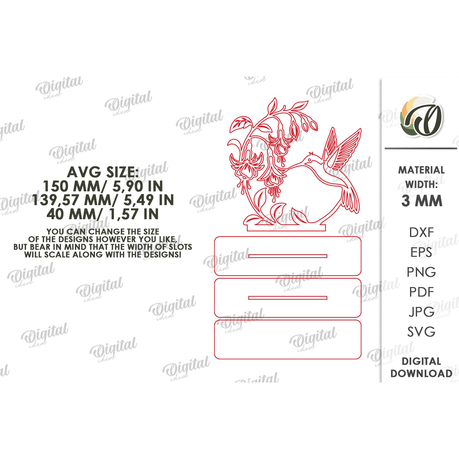 Floral Stand Decor Laser Cut. Table Decor. Hummingbird SVG 2