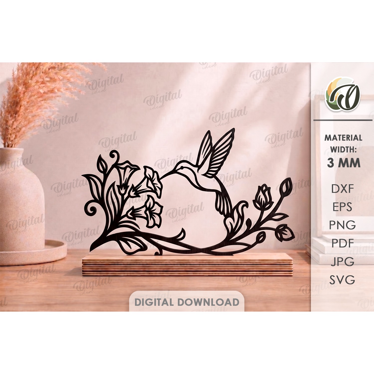 Floral Stand Decor Laser Cut. Table Decor. Hummingbird SVG (2)