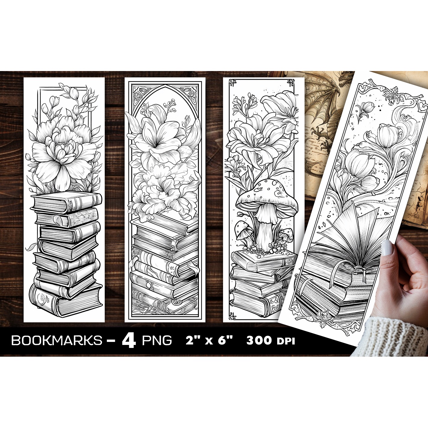 Flowers and books coloring bookmark, flowers bookmarks (10)