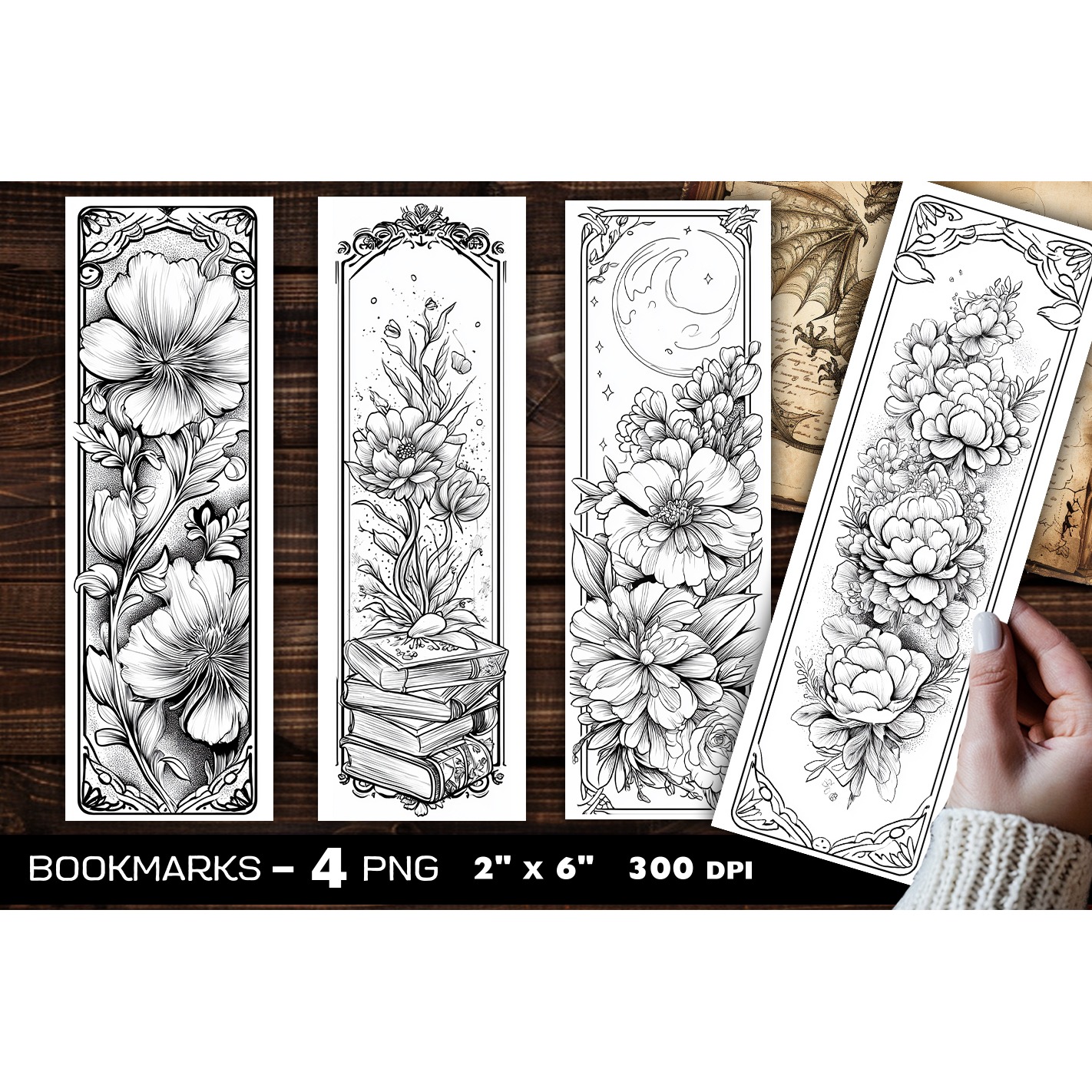 Flowers and books coloring bookmark, flowers bookmarks (11)