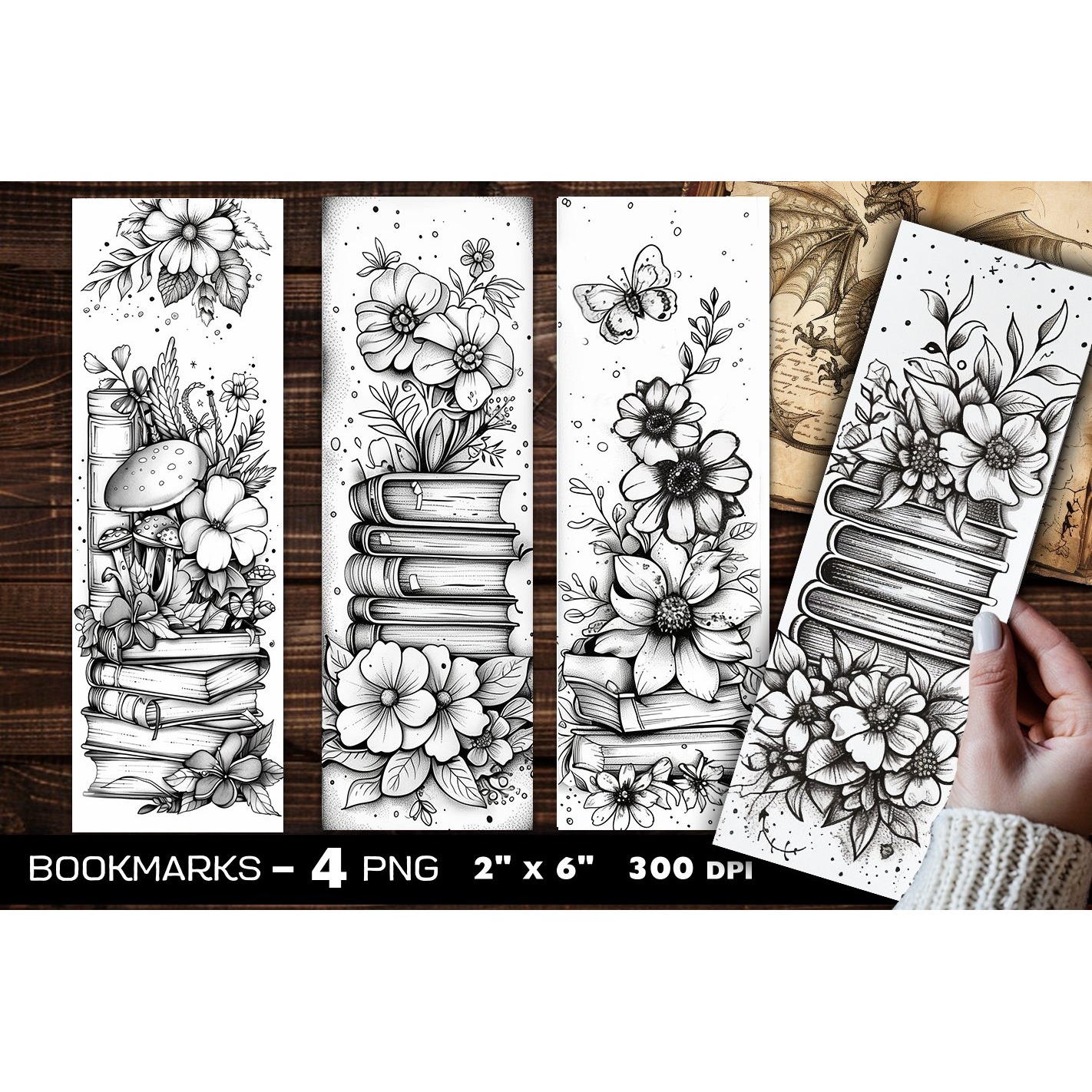 Flowers and books coloring bookmark, flowers bookmarks (13)