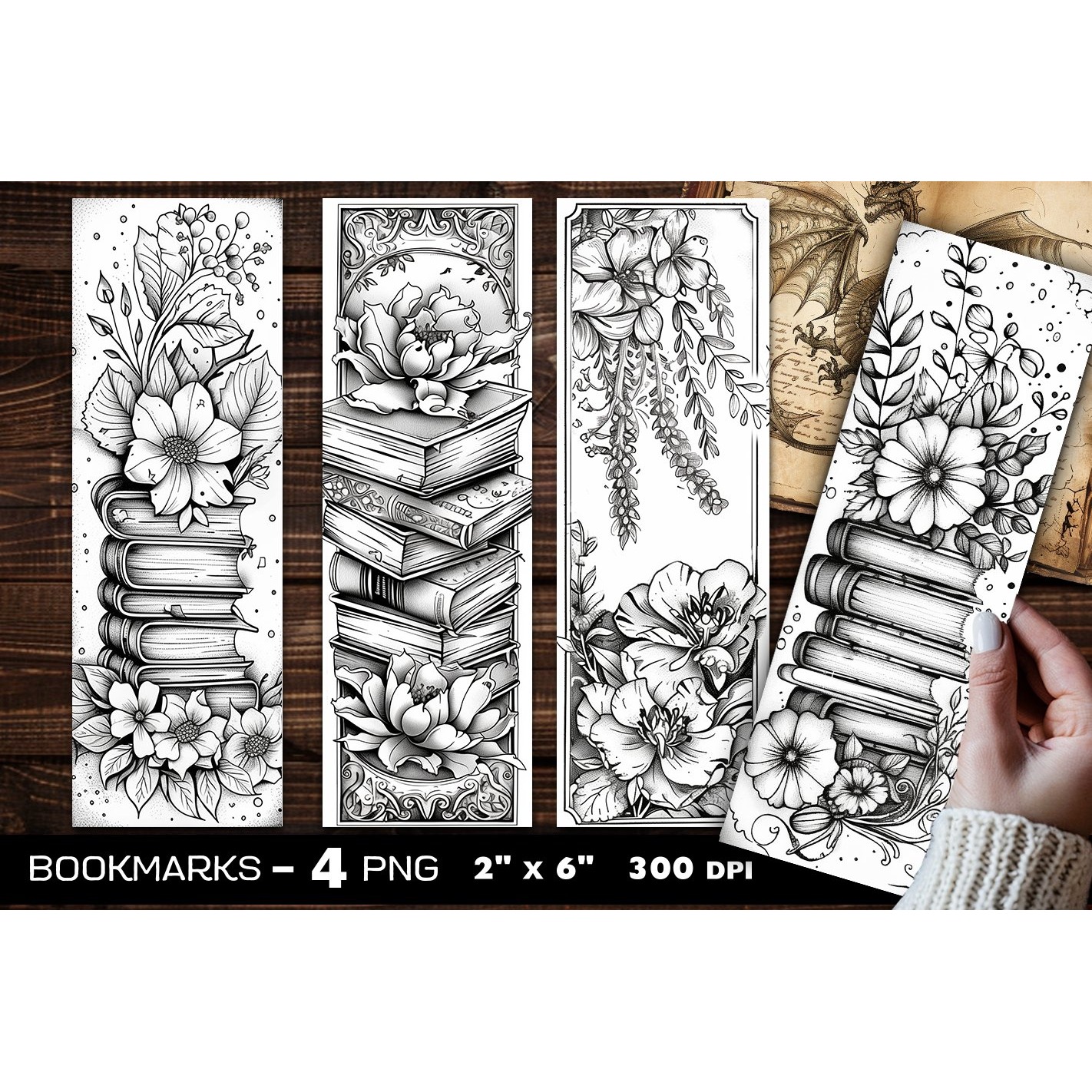 Flowers and books coloring bookmark, flowers bookmarks (14)