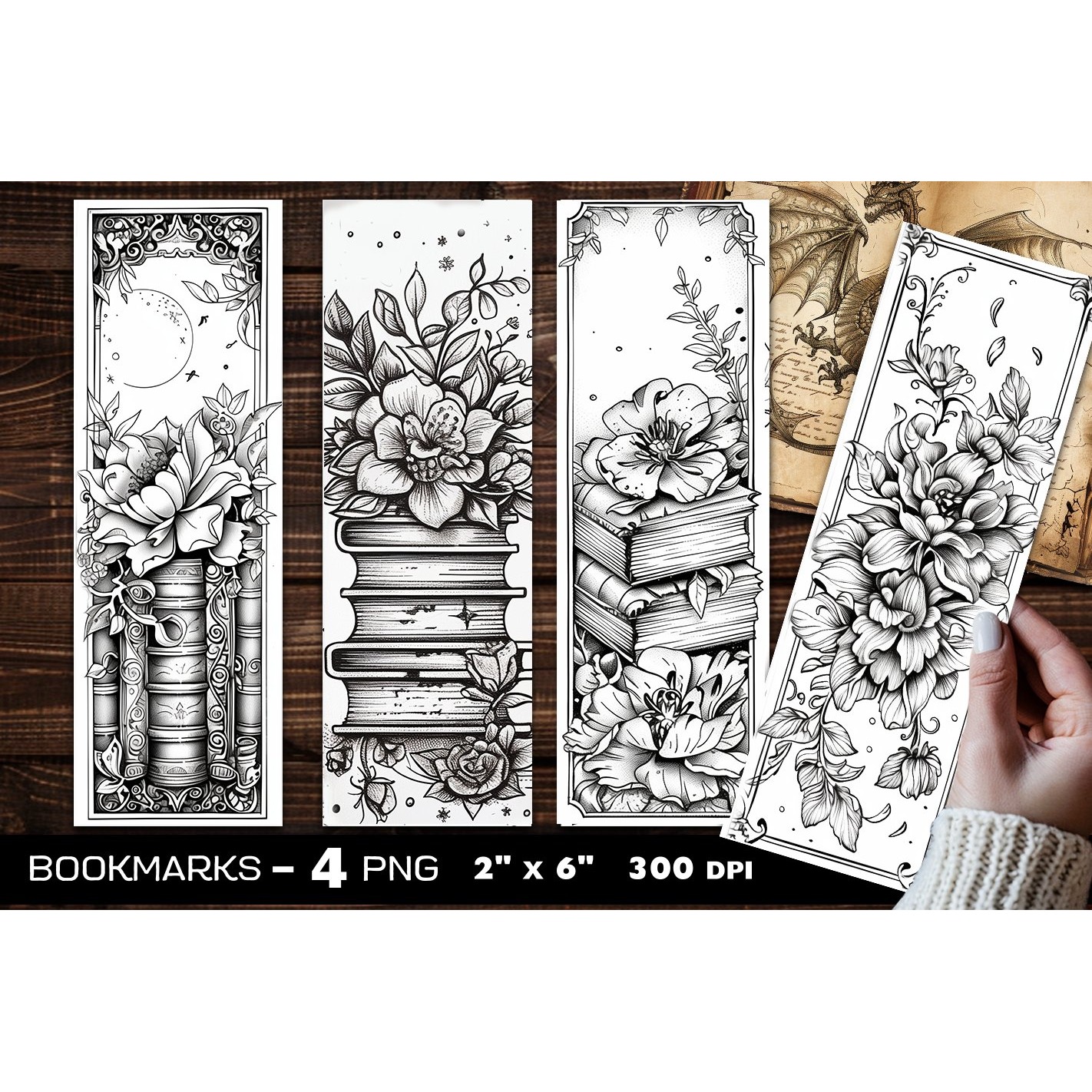 Flowers and books coloring bookmark, flowers bookmarks (15)