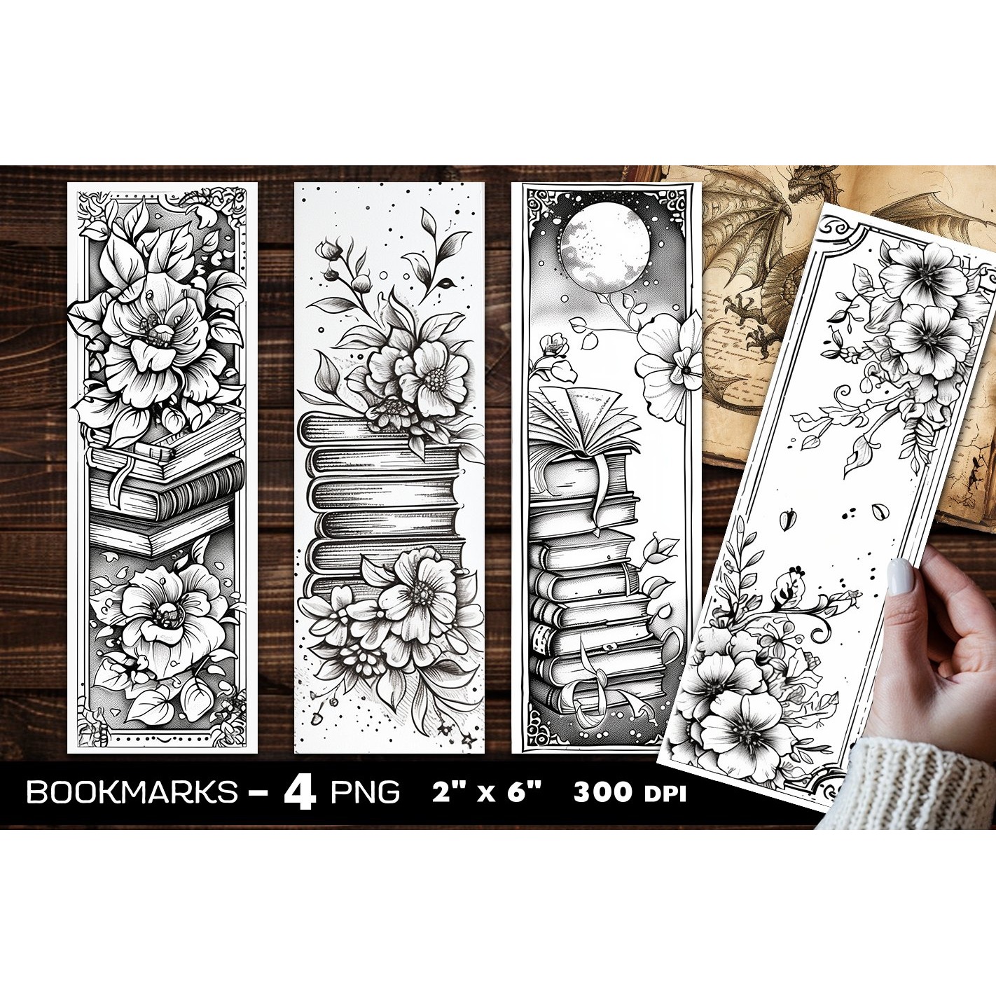 Flowers and books coloring bookmark, flowers bookmarks (16)
