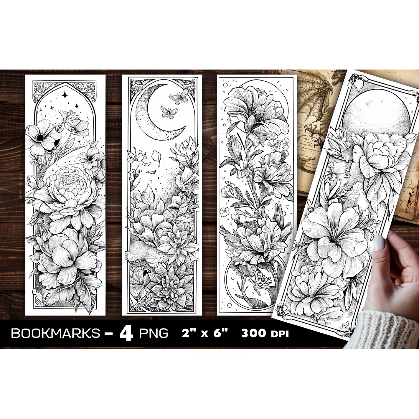 Flowers and books coloring bookmark, flowers bookmarks (2)