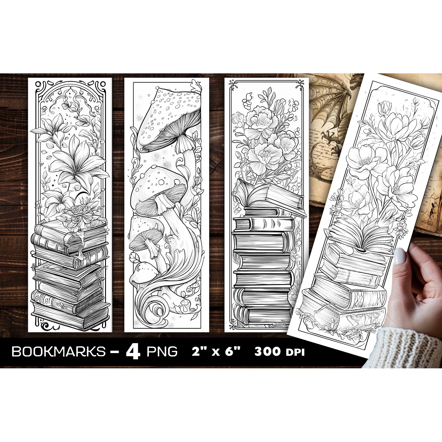 Flowers and books coloring bookmark, flowers bookmarks (4)