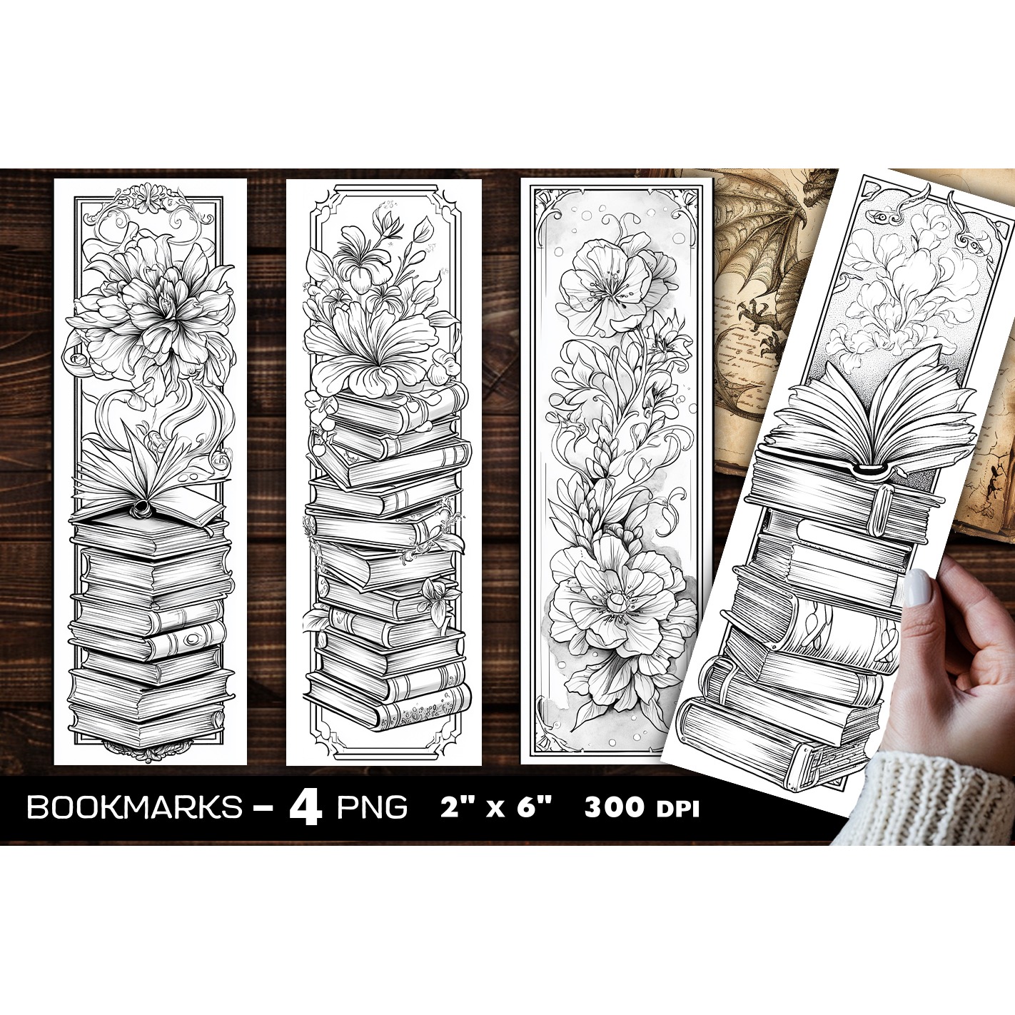 Flowers and books coloring bookmark, flowers bookmarks (7)
