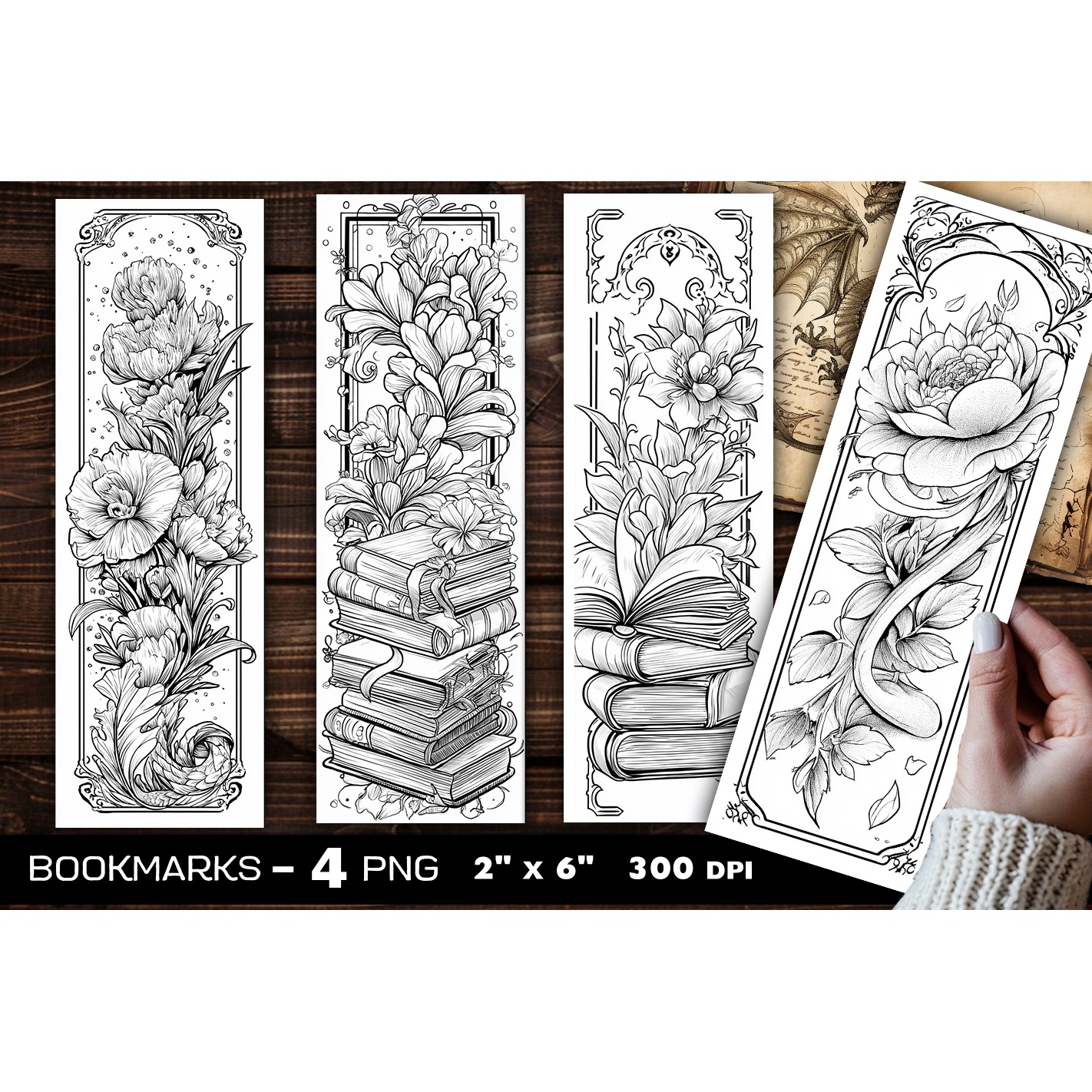 Flowers and books coloring bookmark, flowers bookmarks (8)