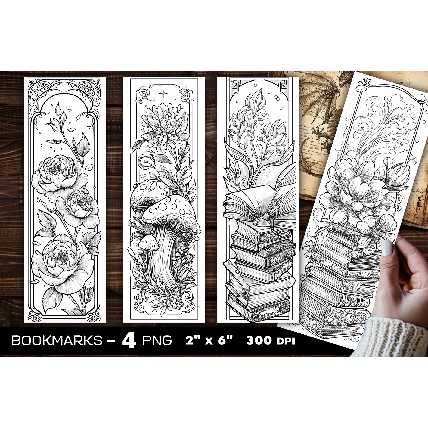 Flowers and books coloring bookmark, flowers bookmarks (9)