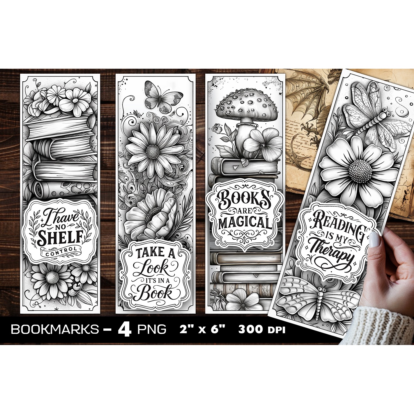 Flowers coloring bookmark, flowers coloring page bookmark