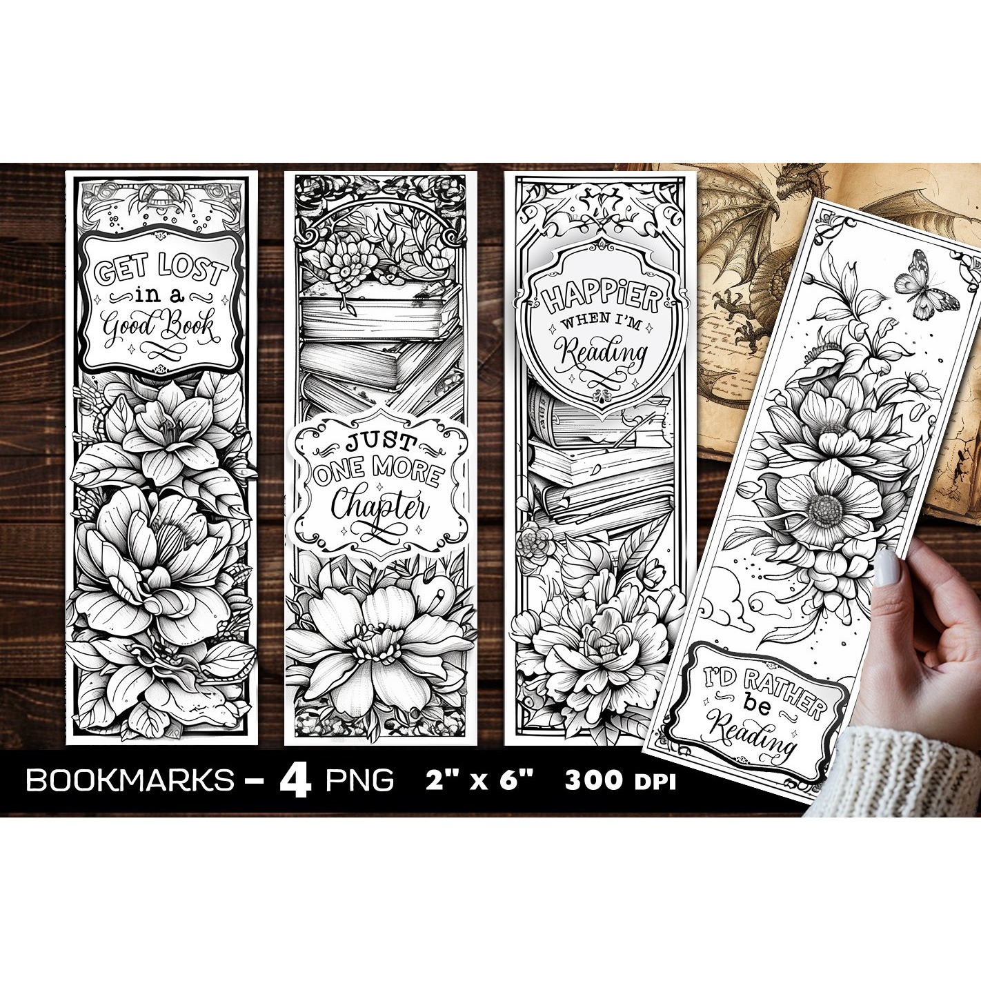 Flowers coloring bookmark, flowers coloring page bookmark (3)