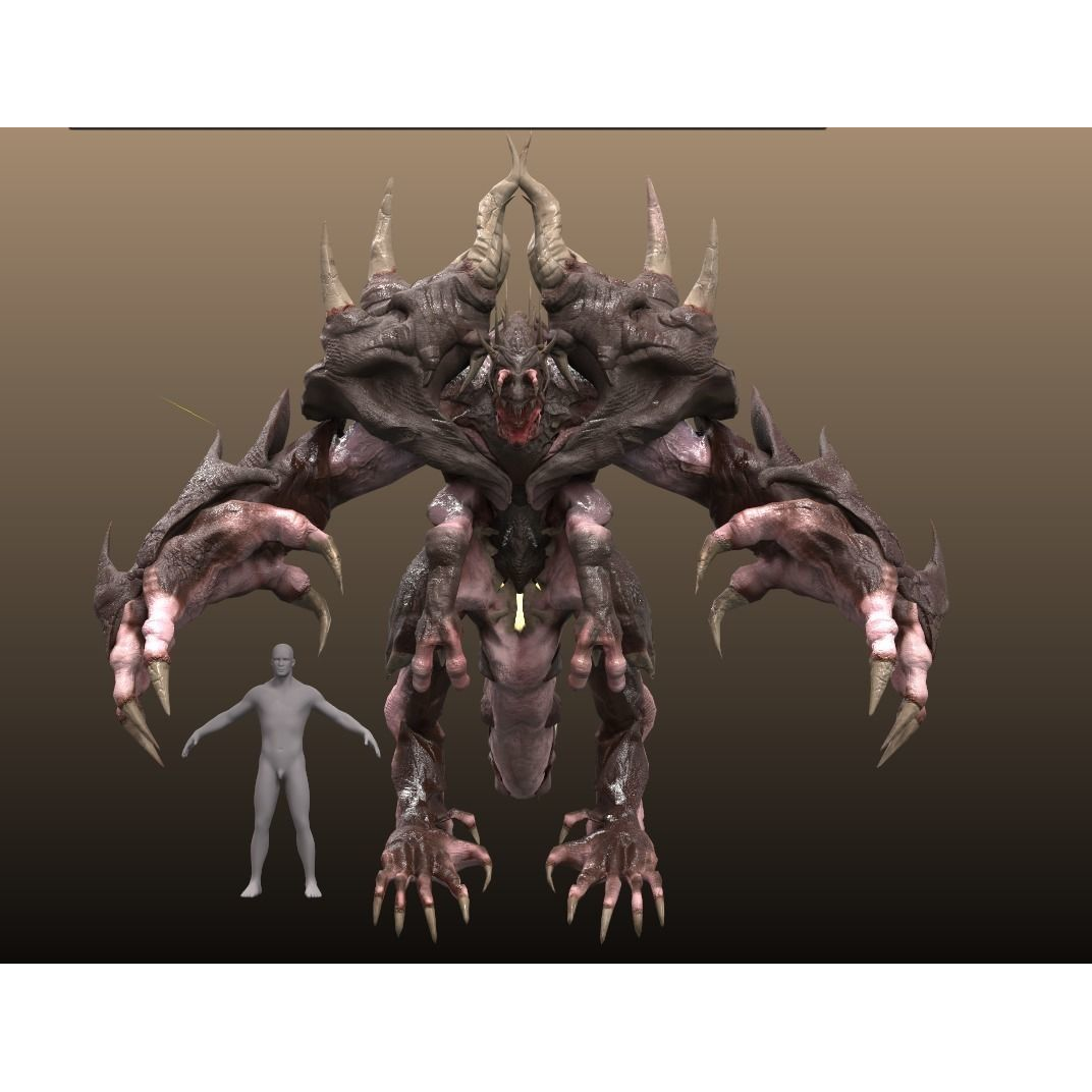 Four hands monster Free low-poly 3D model 5