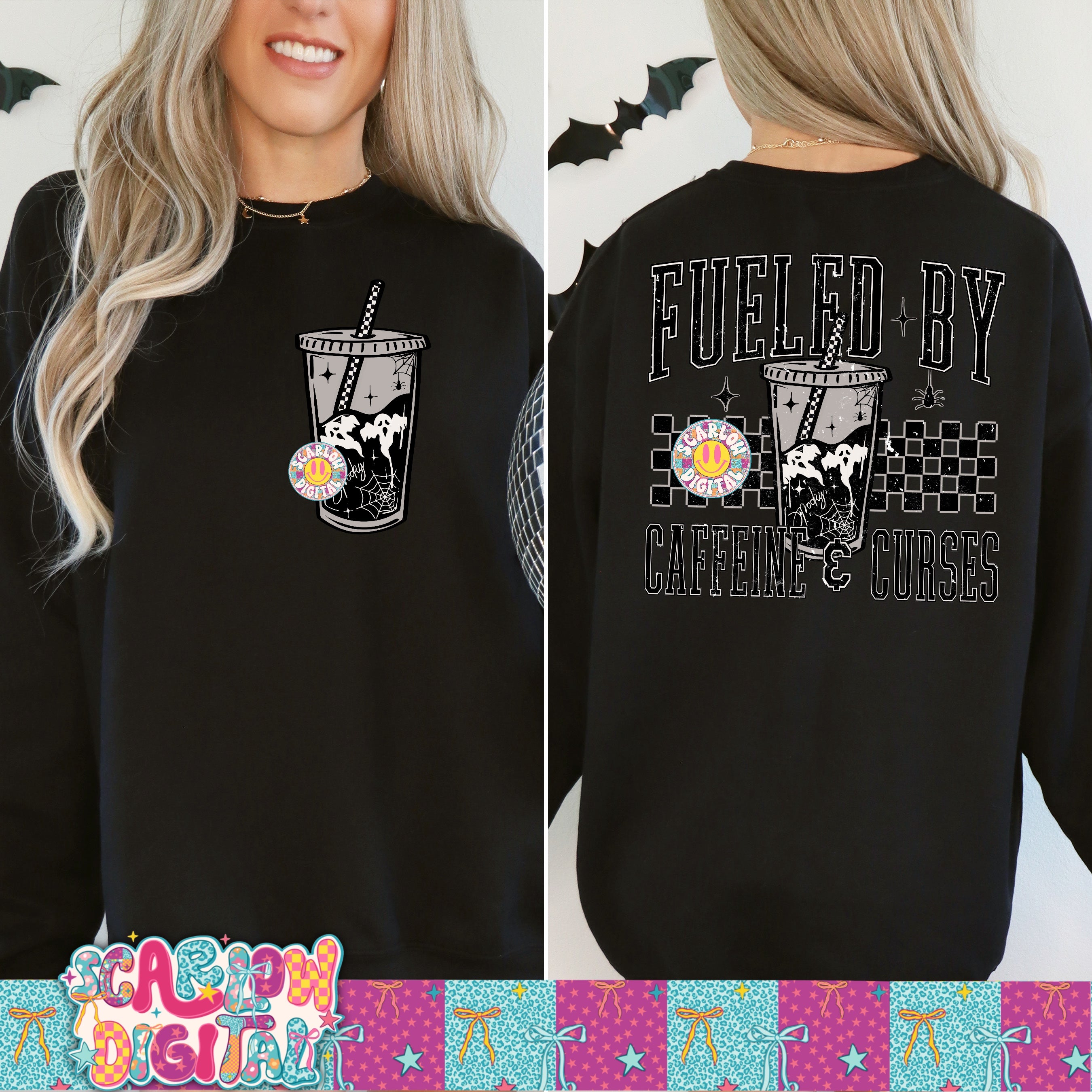 Fueled By Caffeine and Curses Front and Back PNG Digital Design 2