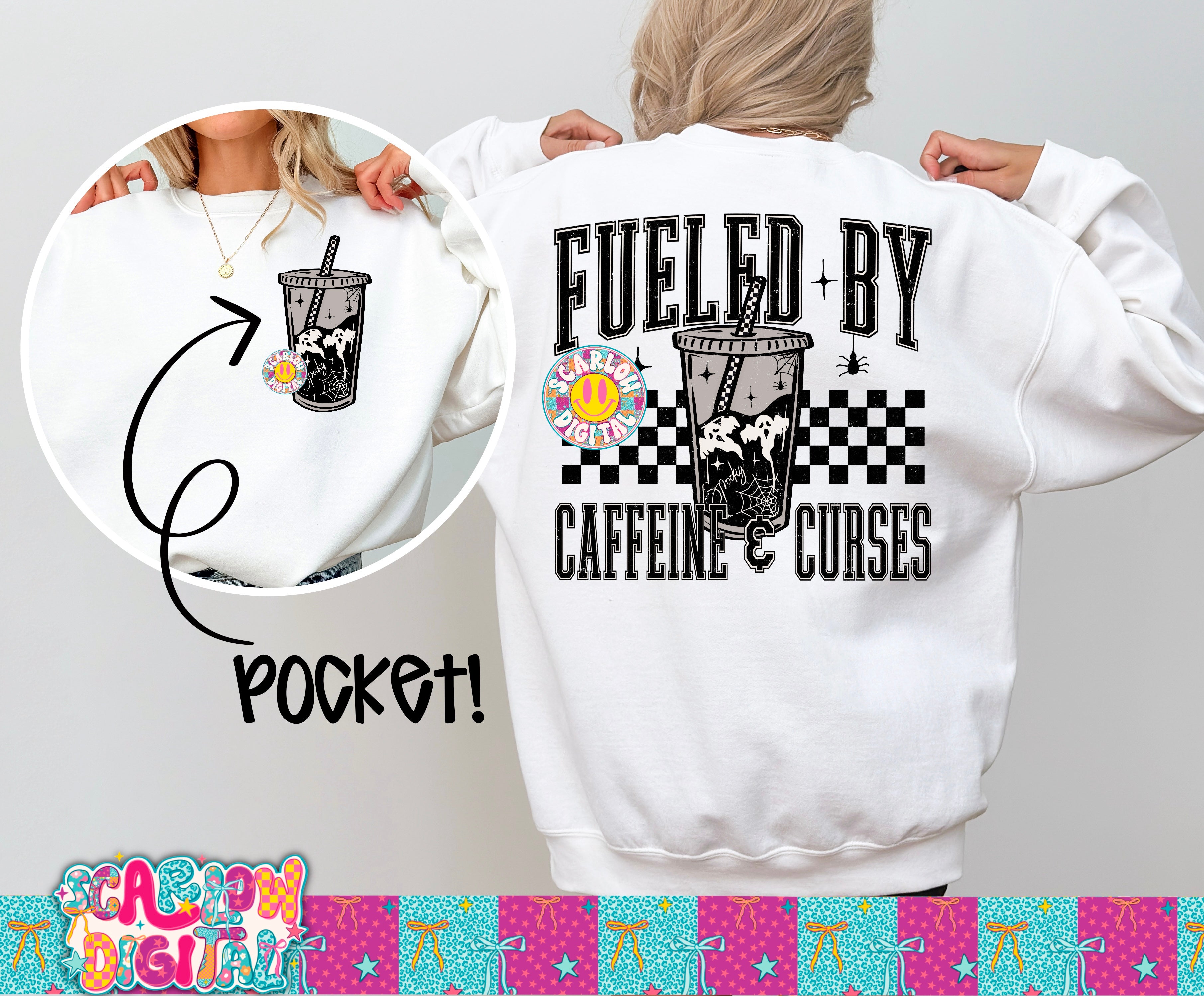 Fueled By Caffeine and Curses Front and Back PNG Digital Design 3
