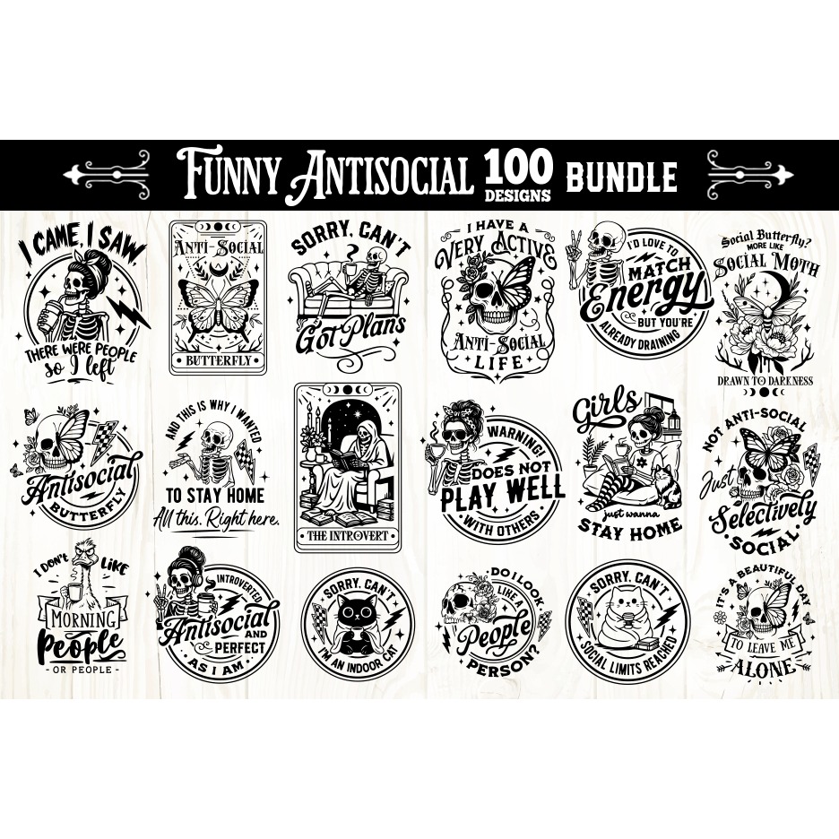 Funny Antisocial skulls svg, funny skull svg bundle 100
