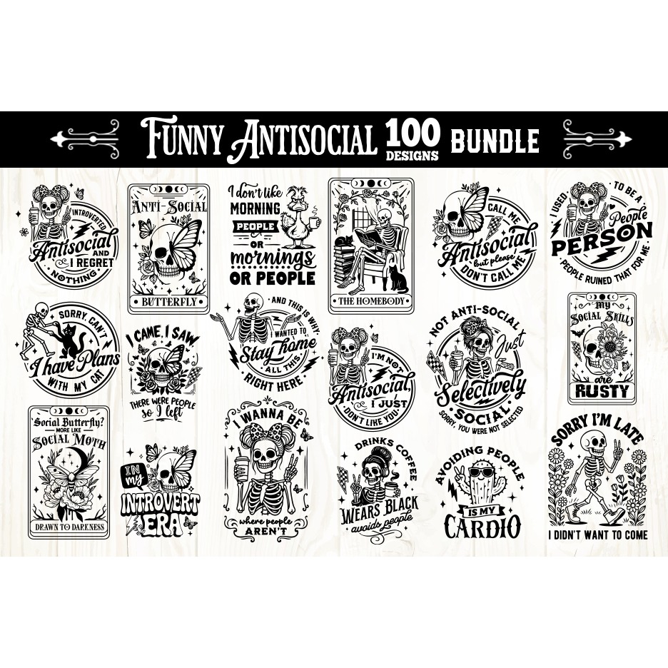 Funny Antisocial skulls svg, funny skull svg bundle 100 2