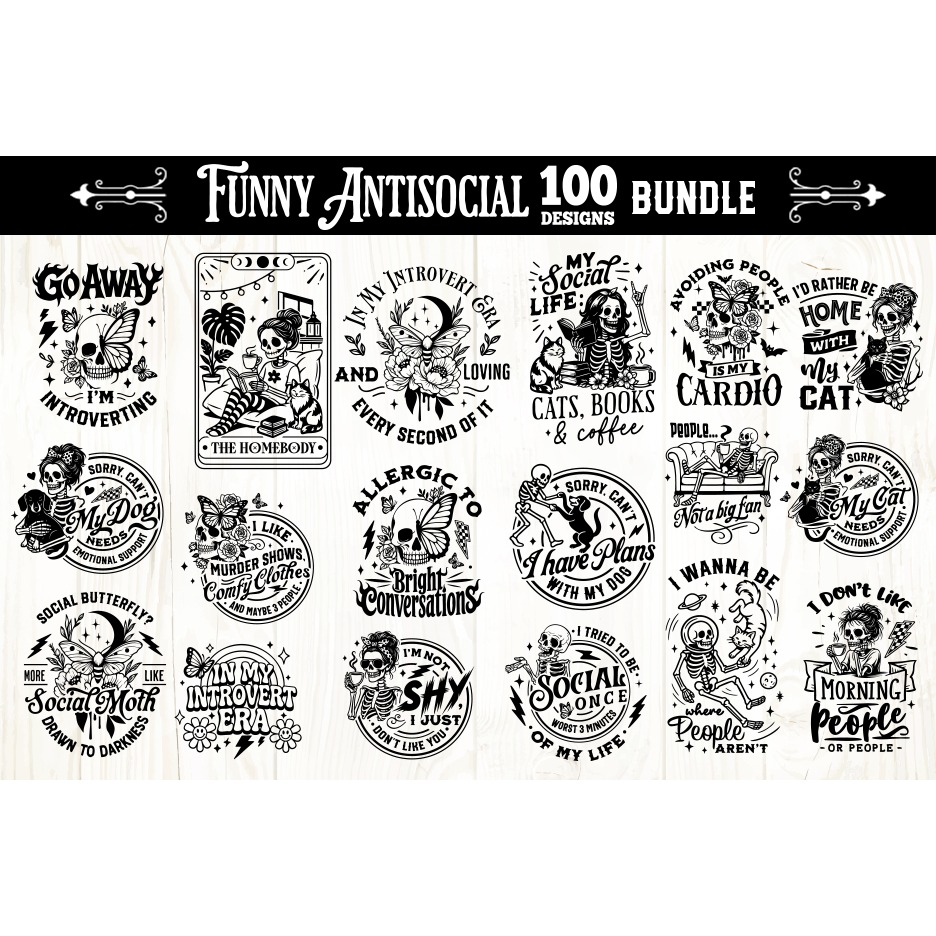 Funny Antisocial skulls svg, funny skull svg bundle 100 3