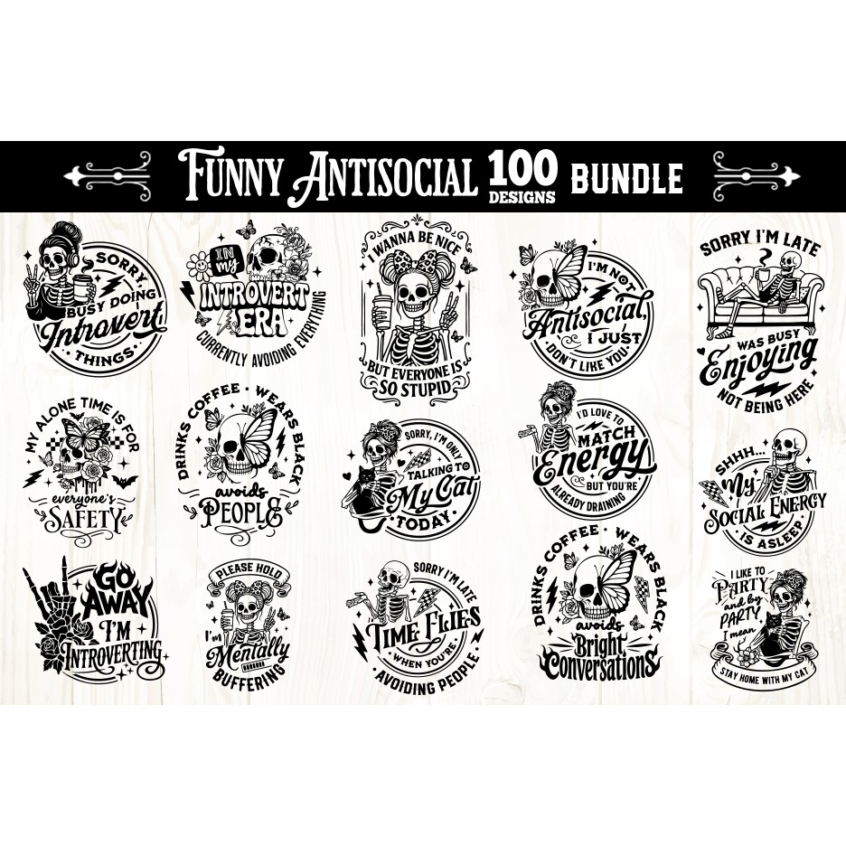 Funny Antisocial skulls svg, funny skull svg bundle 100 4