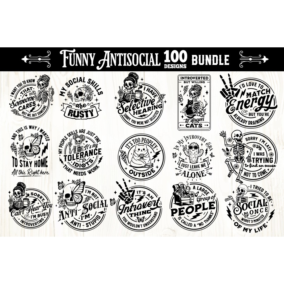 Funny Antisocial skulls svg, funny skull svg bundle 100 5