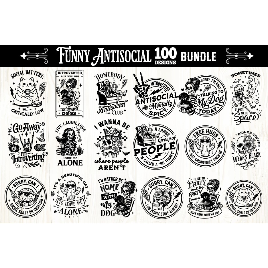 Funny Antisocial skulls svg, funny skull svg bundle 100 6