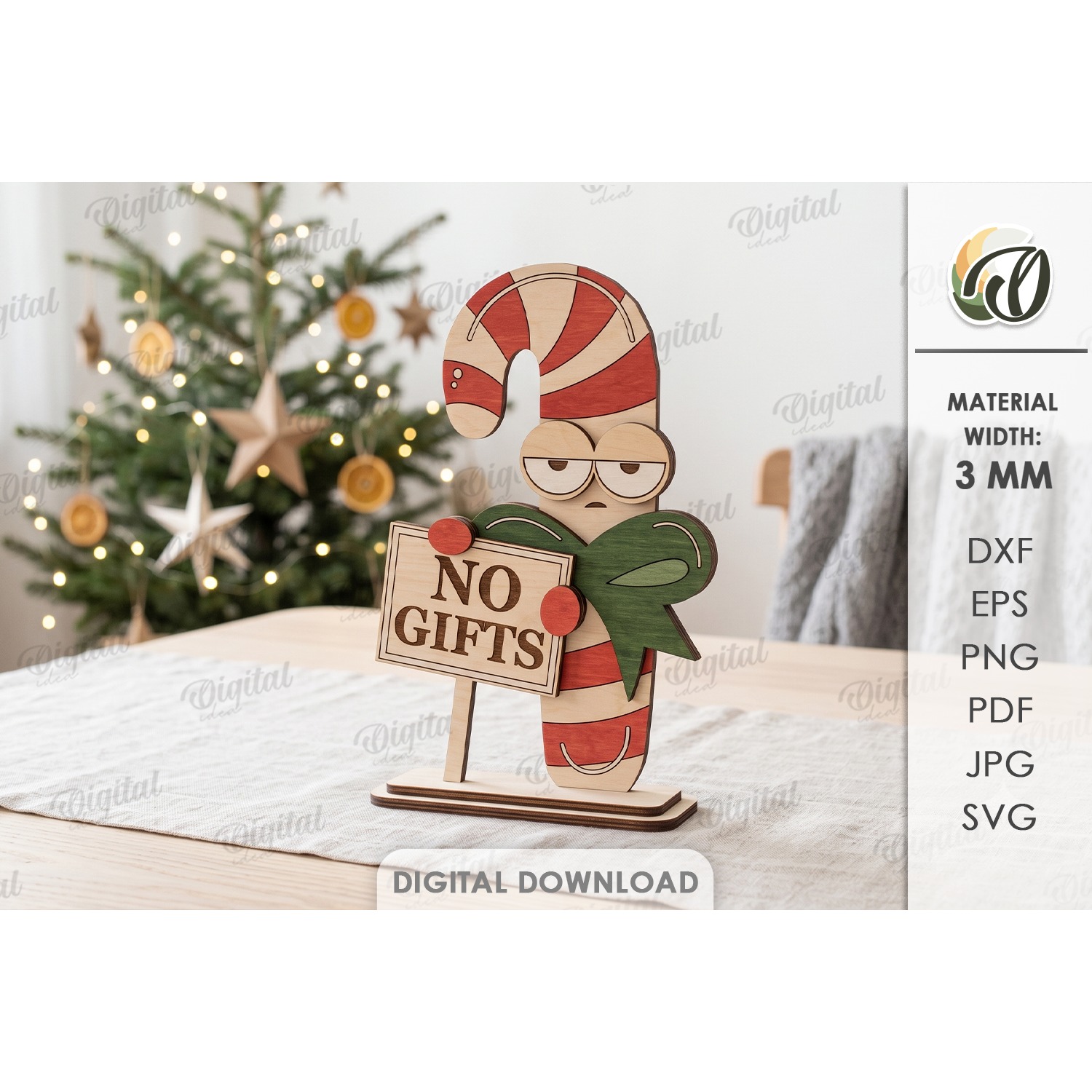 Funny Christmas Candy Cane Laser Cut. Stand Decor SVG