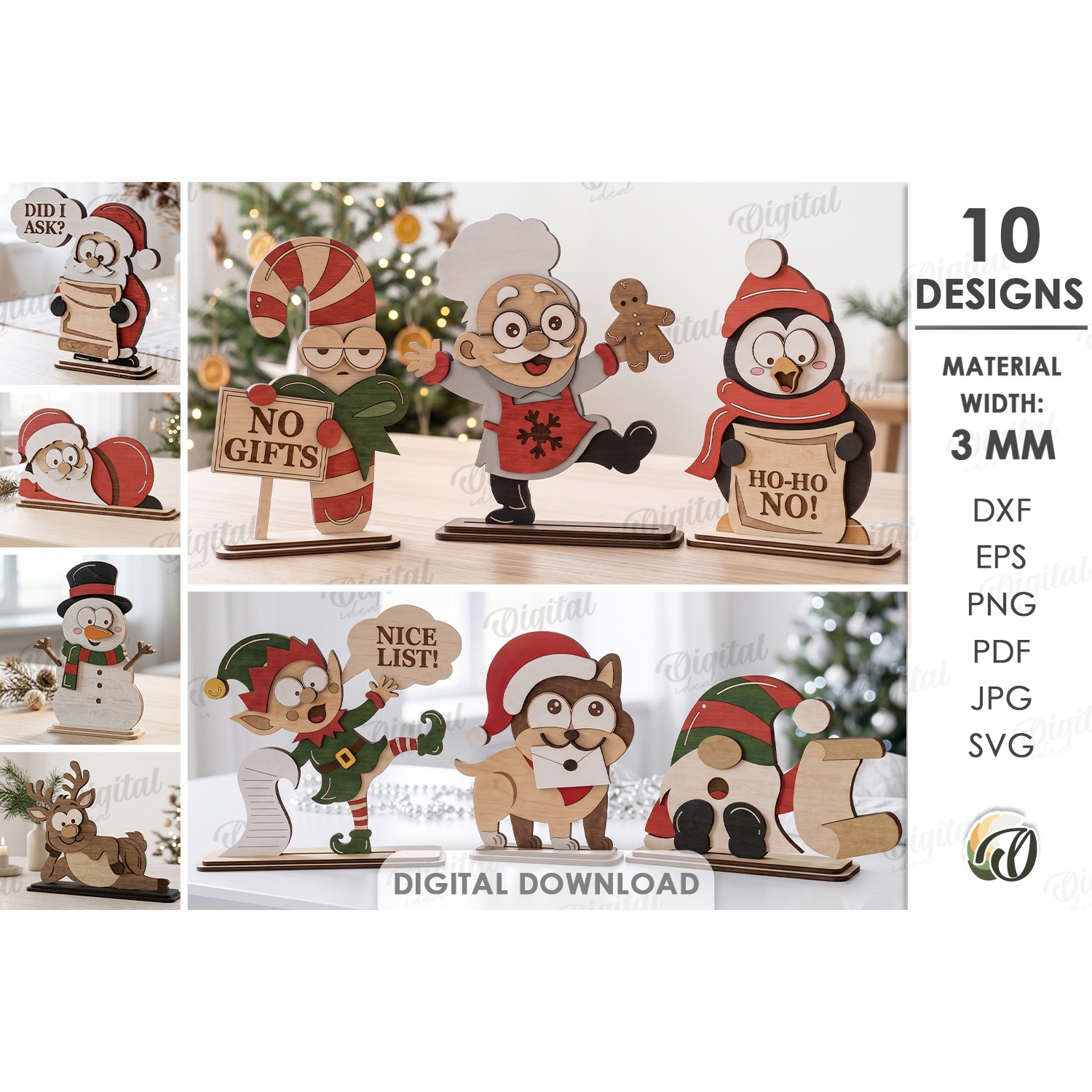 Funny Christmas Characters Bundle Laser Cut. Stand Decor SVG