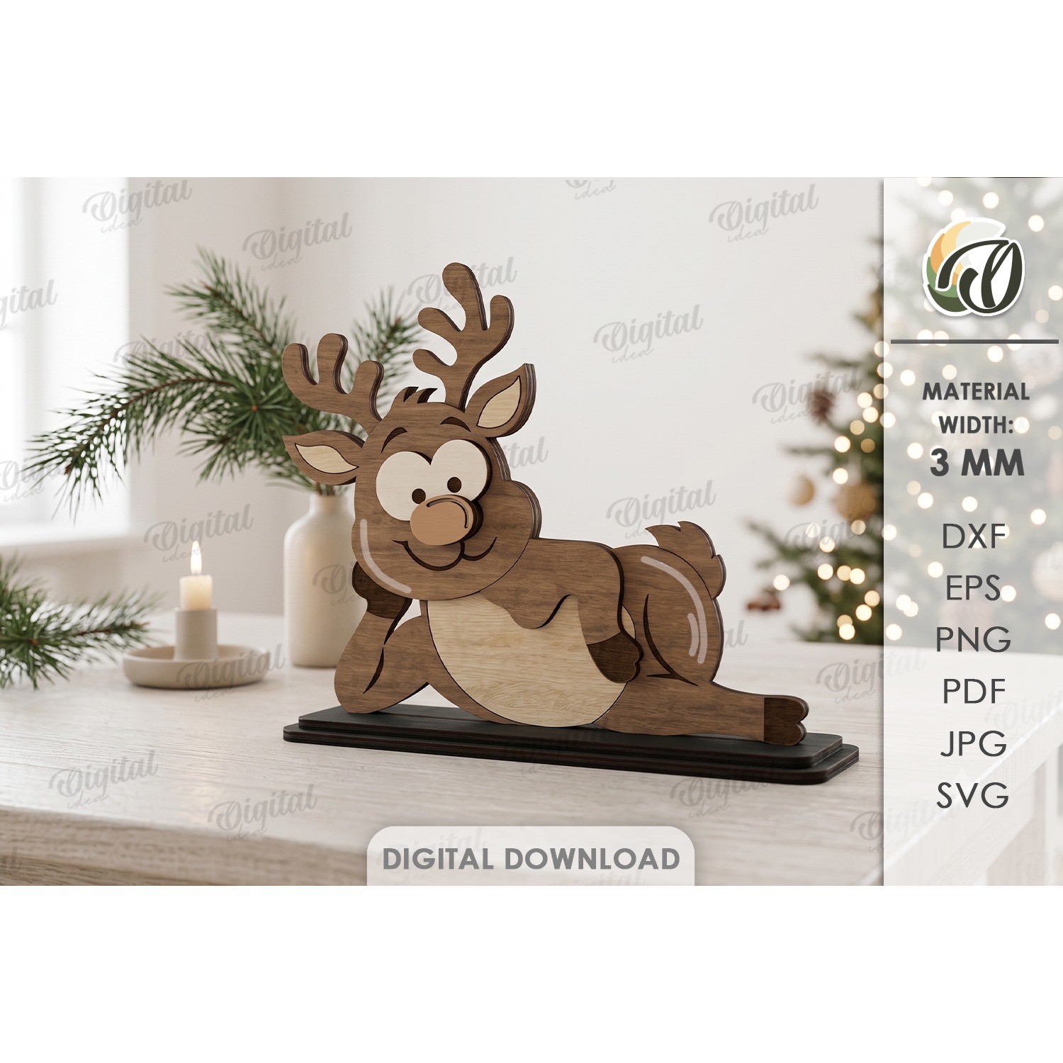 Funny Christmas Deer Laser Cut. Christmas Stand Decor SVG