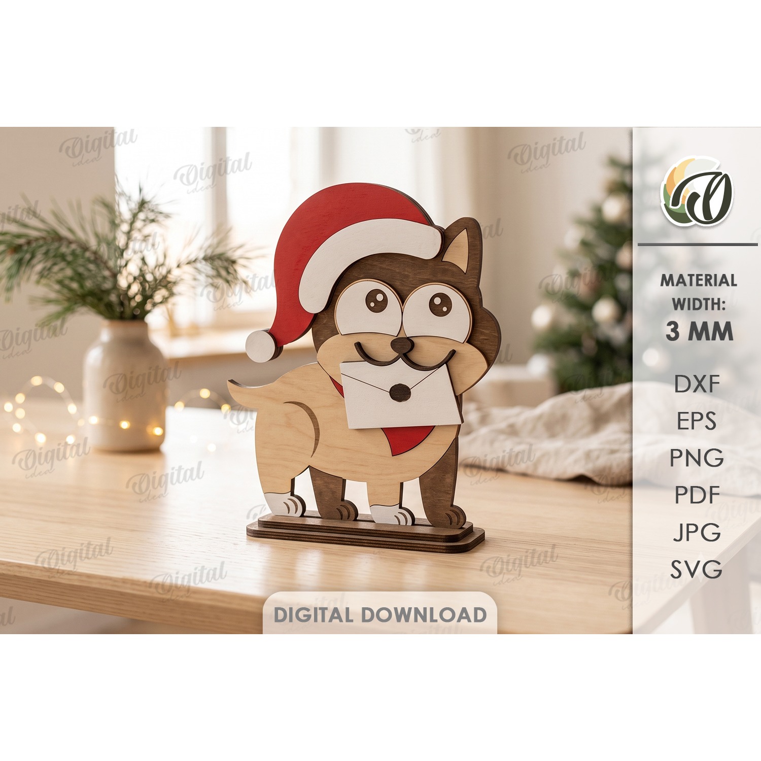 Funny Christmas Dog Laser Cut. Christmas Stand Decor SVG