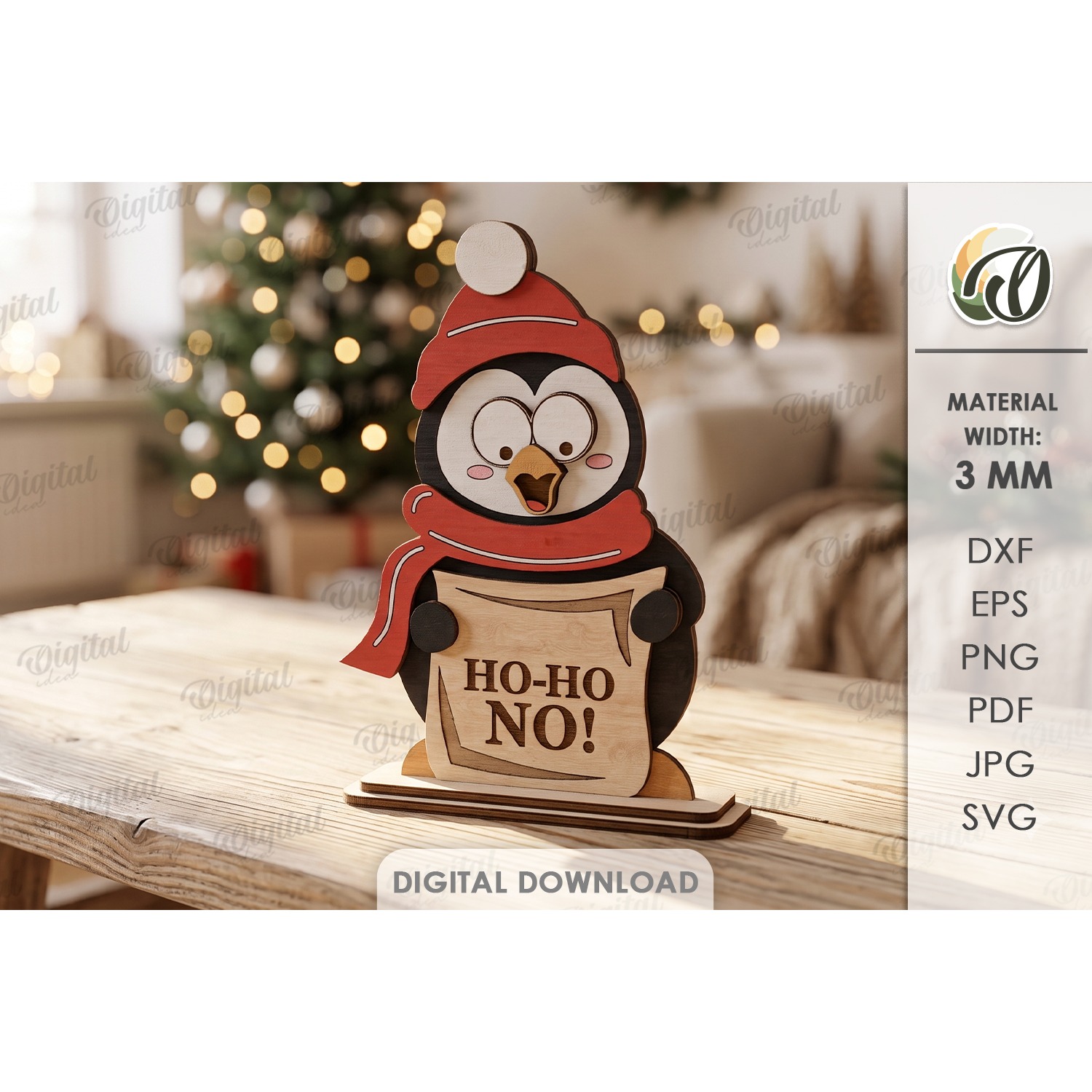 Funny Christmas Penguin Laser Cut. Christmas Stand Decor SVG