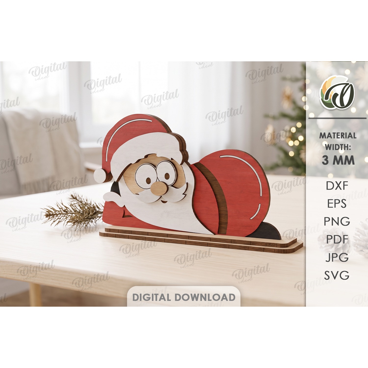 Funny Christmas Santa Claus Laser Cut. Christmas Stand Decor