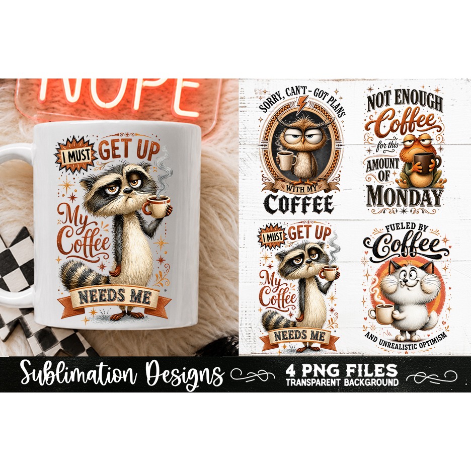 Funny Coffee Animals PNG Sublimation Designs 4 Files (10) 4