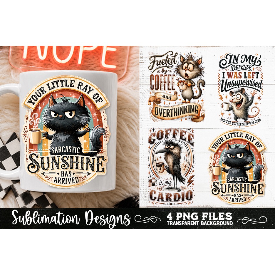 Funny Coffee Animals PNG Sublimation Designs 4 Files (11)