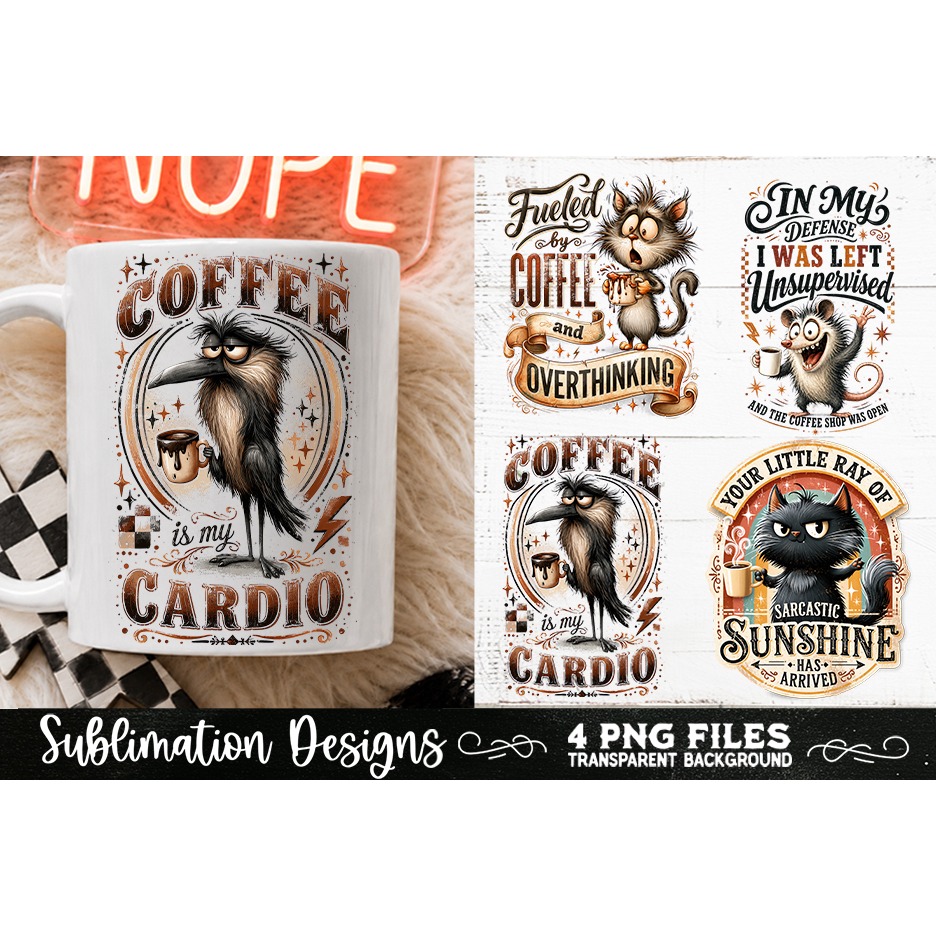 Funny Coffee Animals PNG Sublimation Designs 4 Files (11) 4