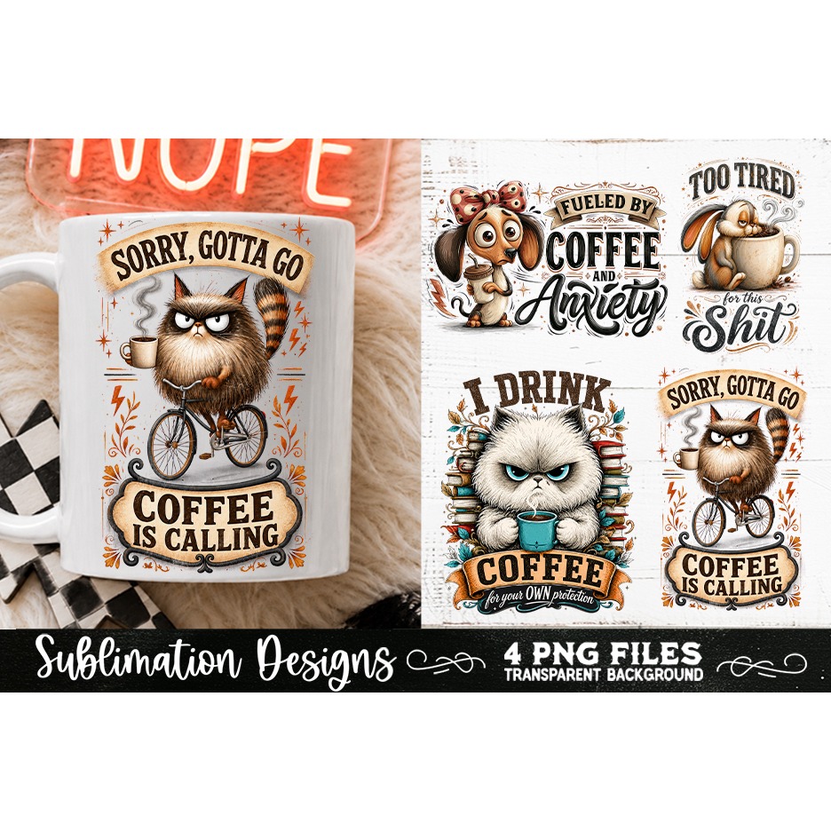 Funny Coffee Animals PNG Sublimation Designs 4 Files (12) 5